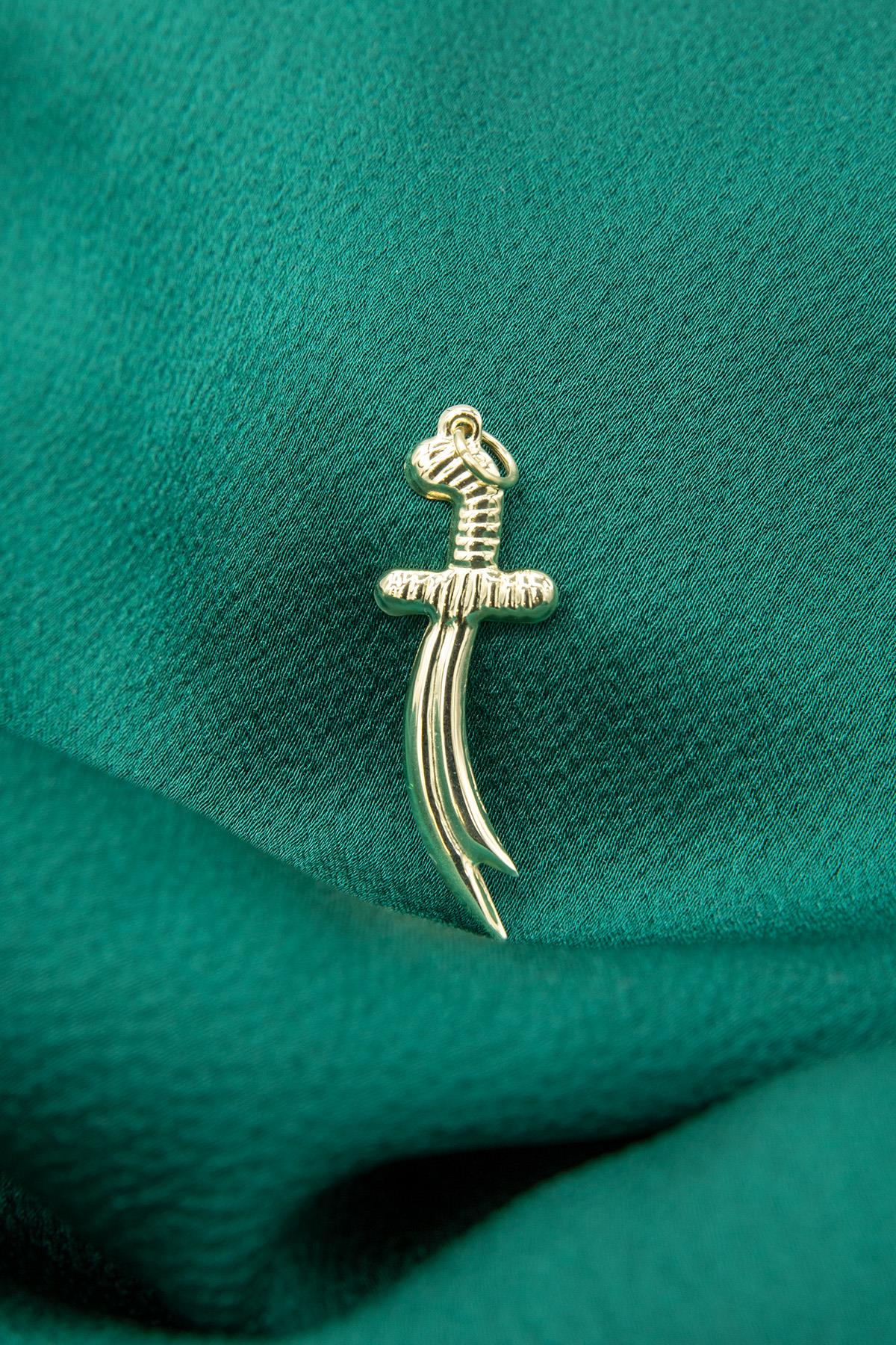 14K Gold Faceted Zulfiqar Sword Charm