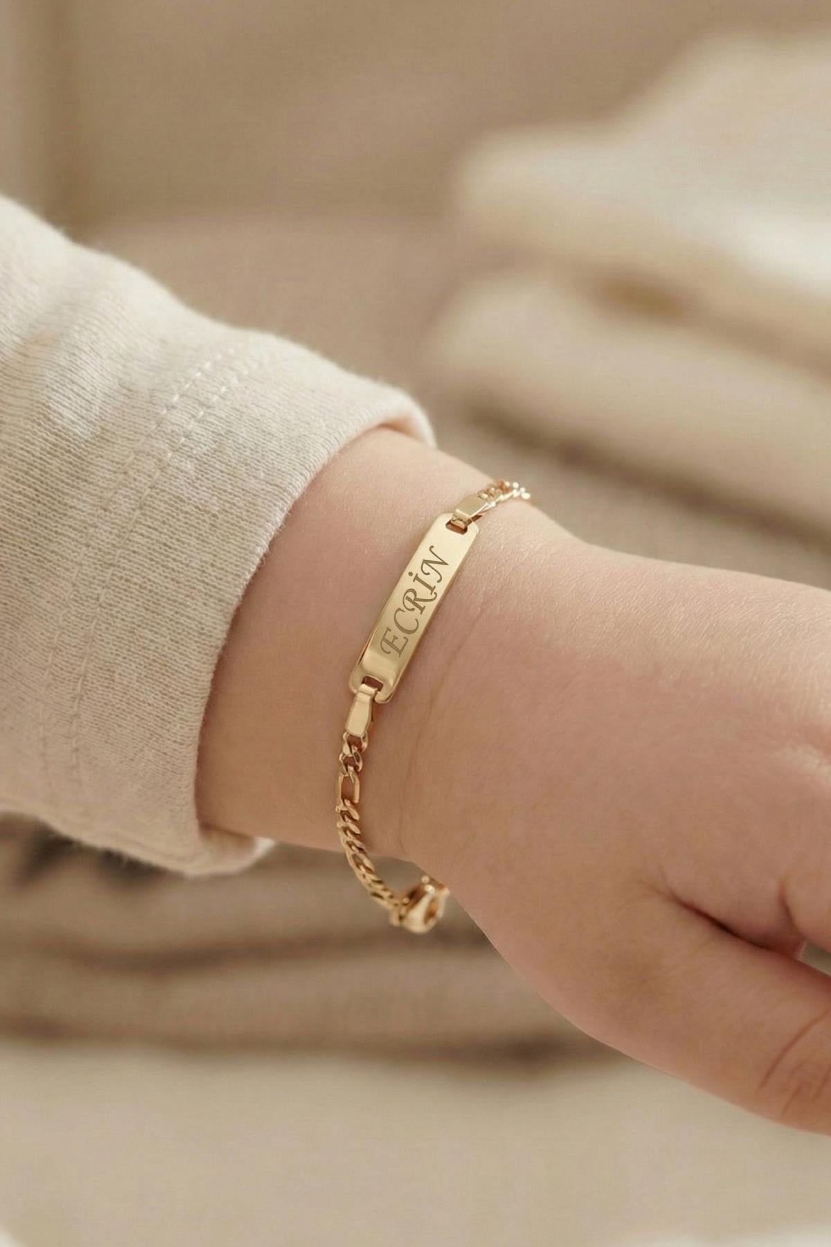 14K Gold Figaro Baby ID Bracelet