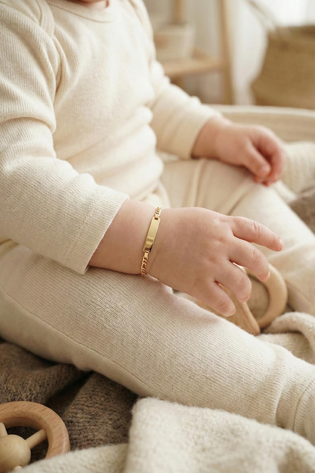 14K Gold Figaro Baby ID Bracelet