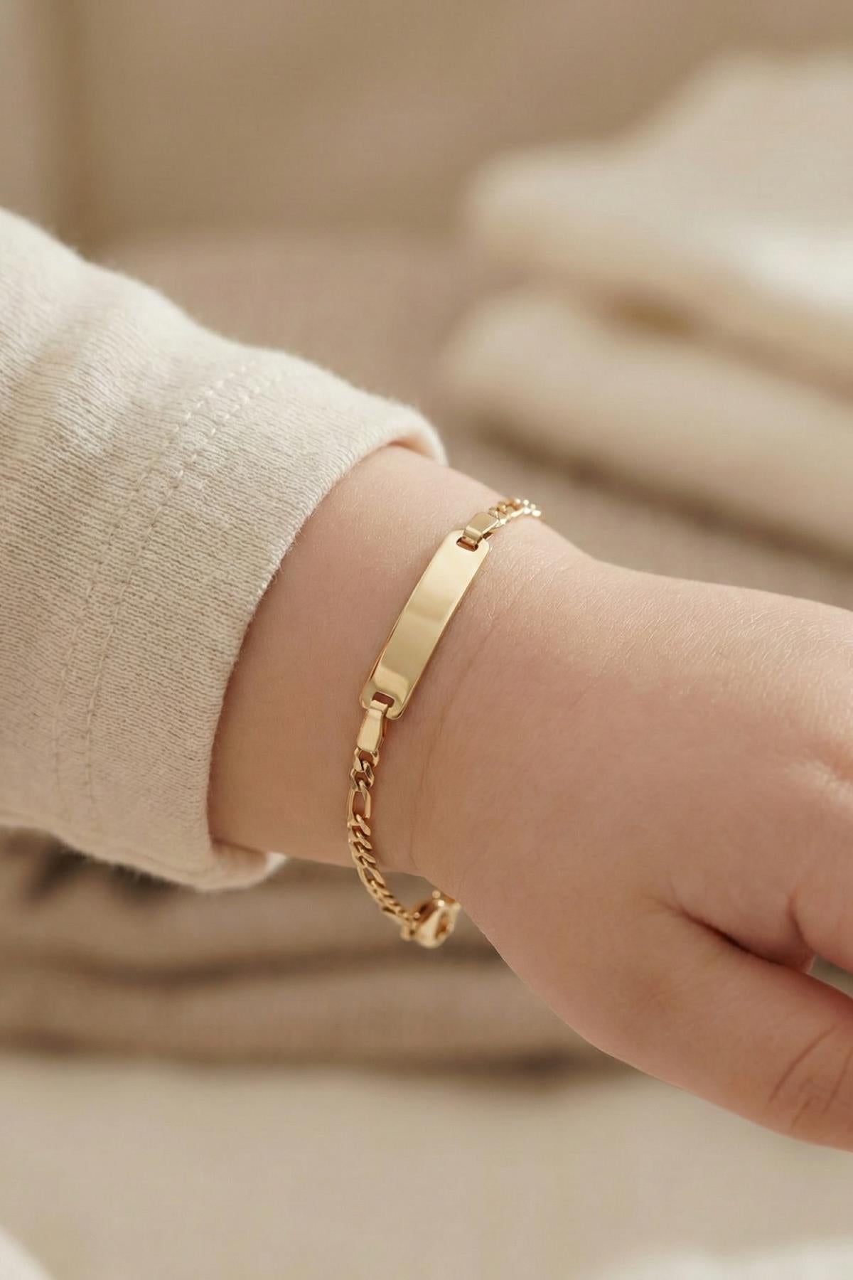 14K Gold Figaro Baby ID Bracelet