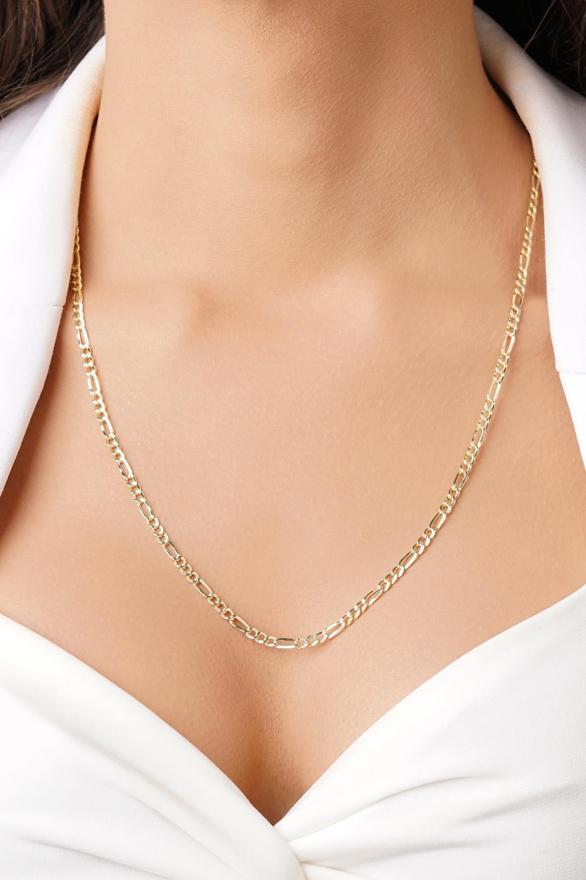 14K Solid Gold Figaro Link Necklace & Bracelet Set
