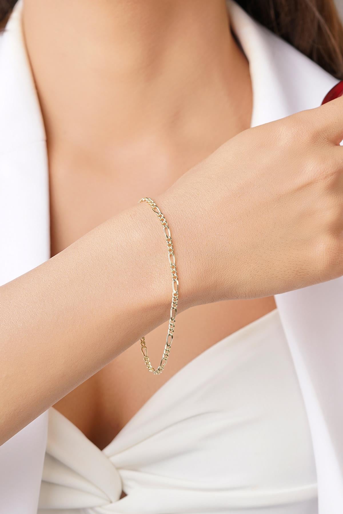 14K Solid Gold Figaro Link Necklace & Bracelet Set