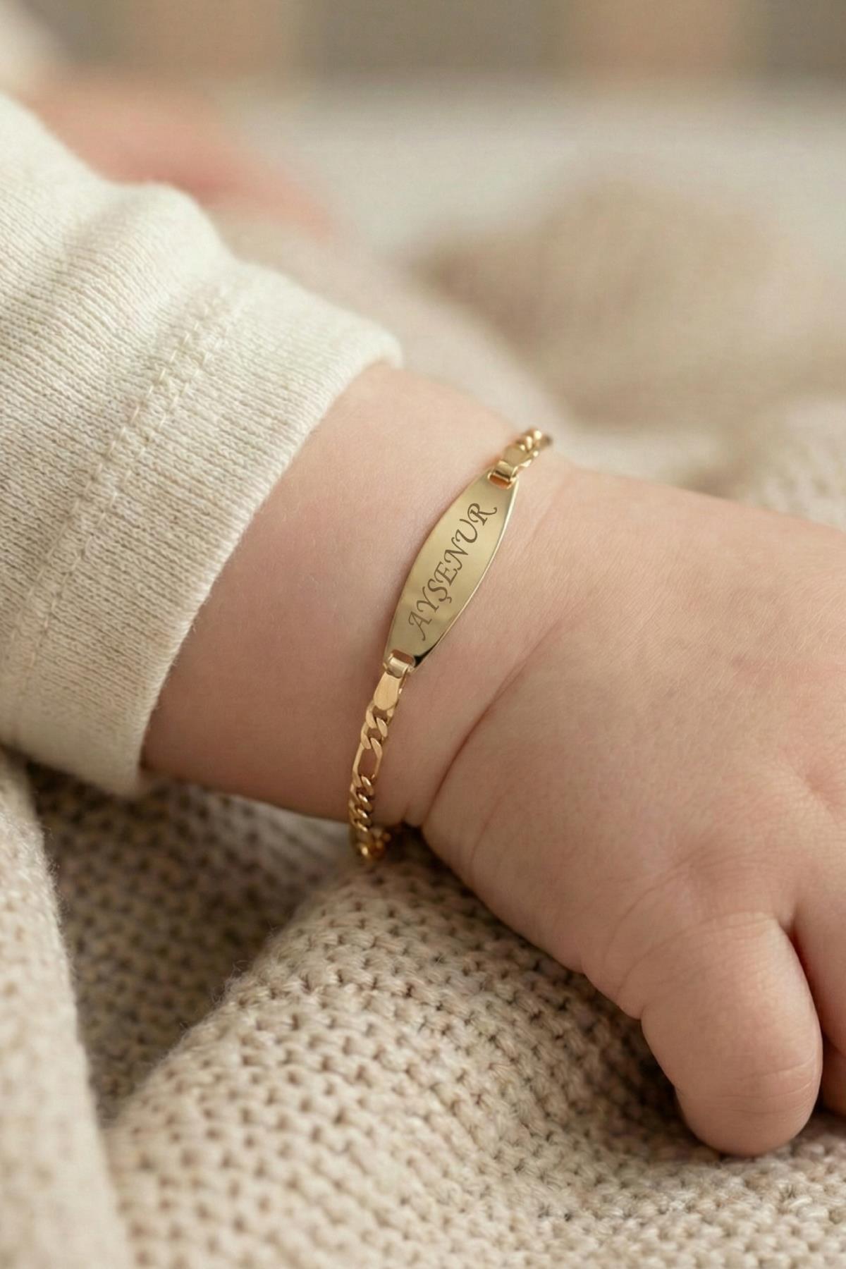 14K Gold Figaro Oval Baby ID Bracelet