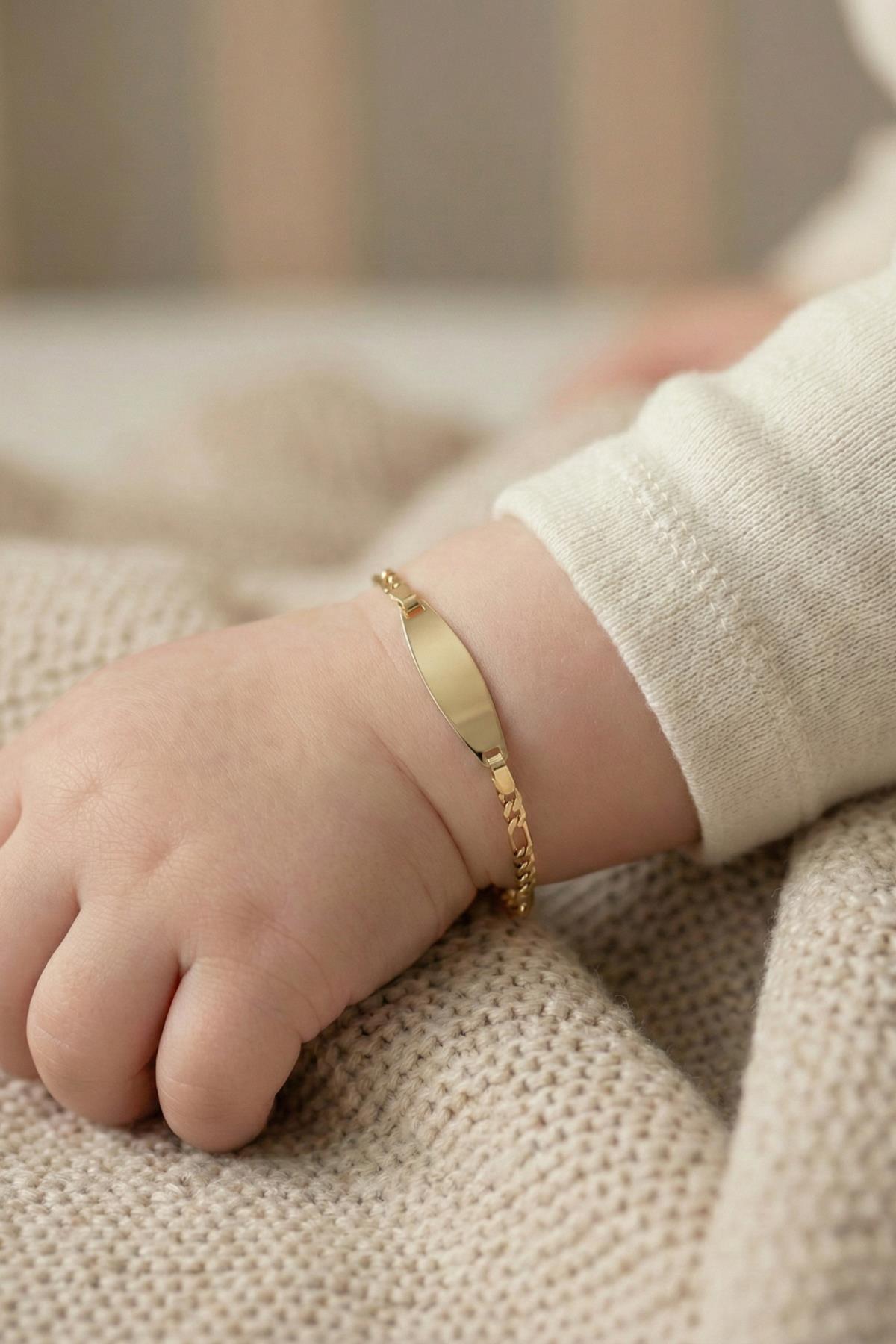 14K Gold Figaro Oval Baby ID Bracelet