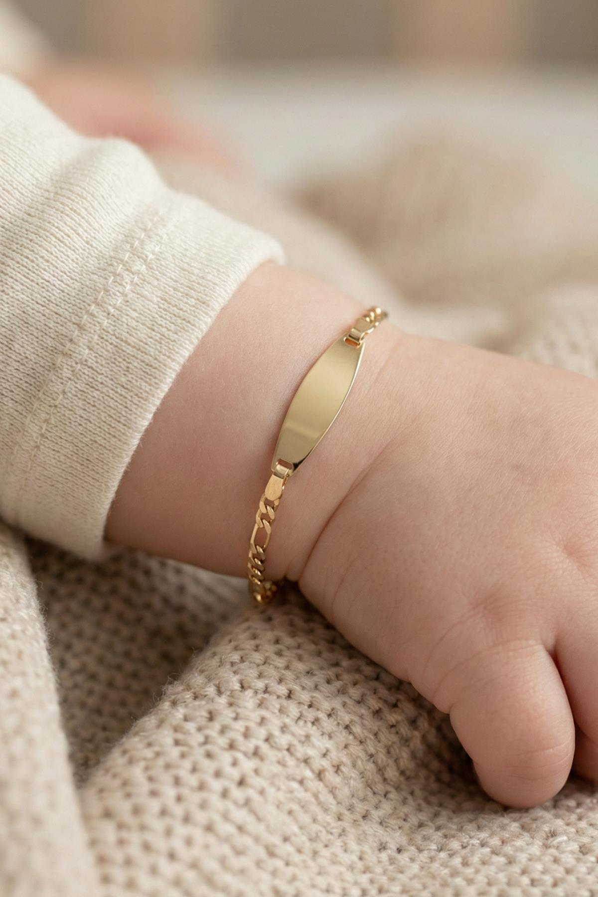 14K Gold Figaro Oval Baby ID Bracelet