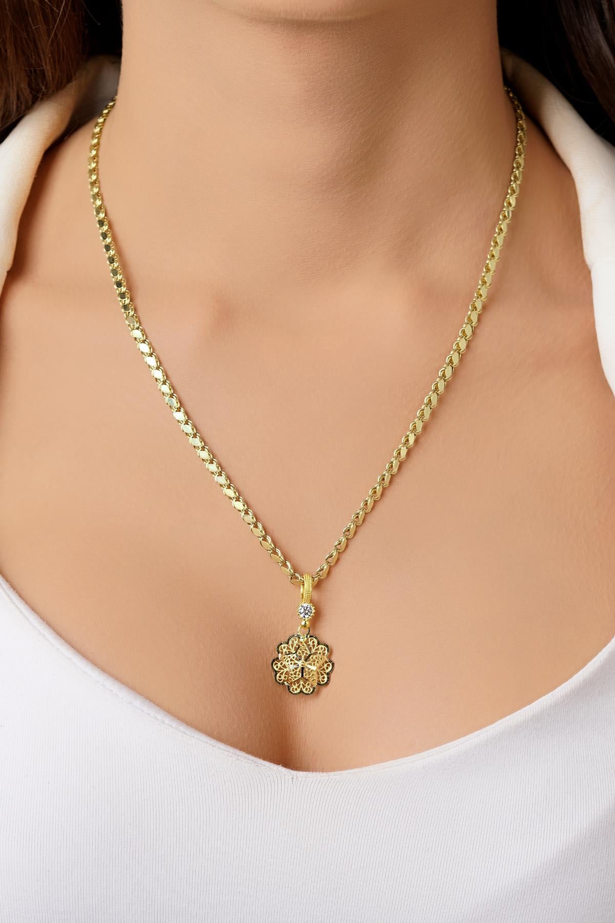 14K Gold Filigree Rose on Sequin Chain