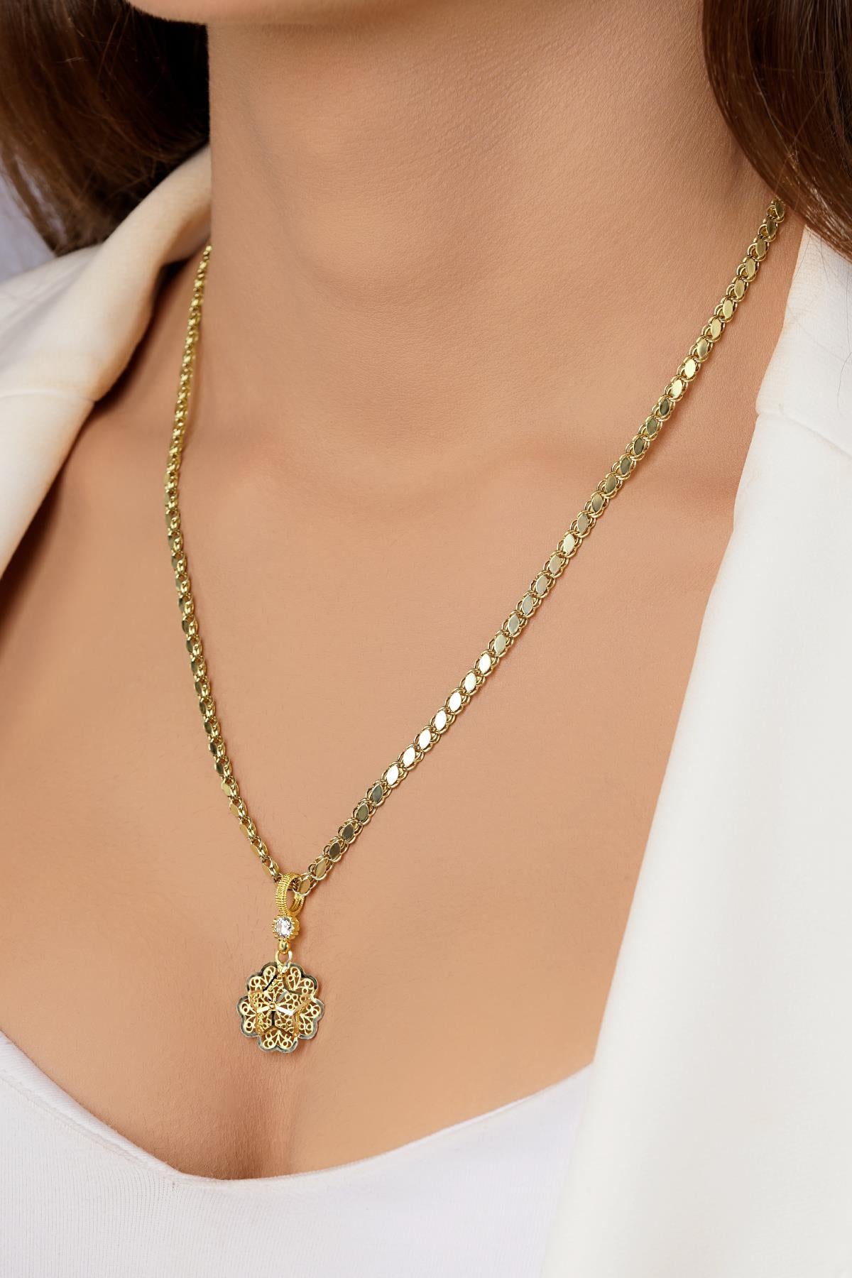 14K Gold Filigree Rose on Sequin Chain