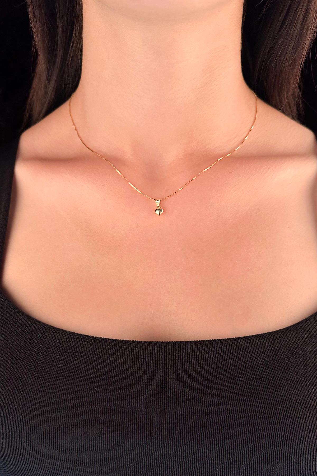 14K Gold Fine Box Chain Heart Necklace