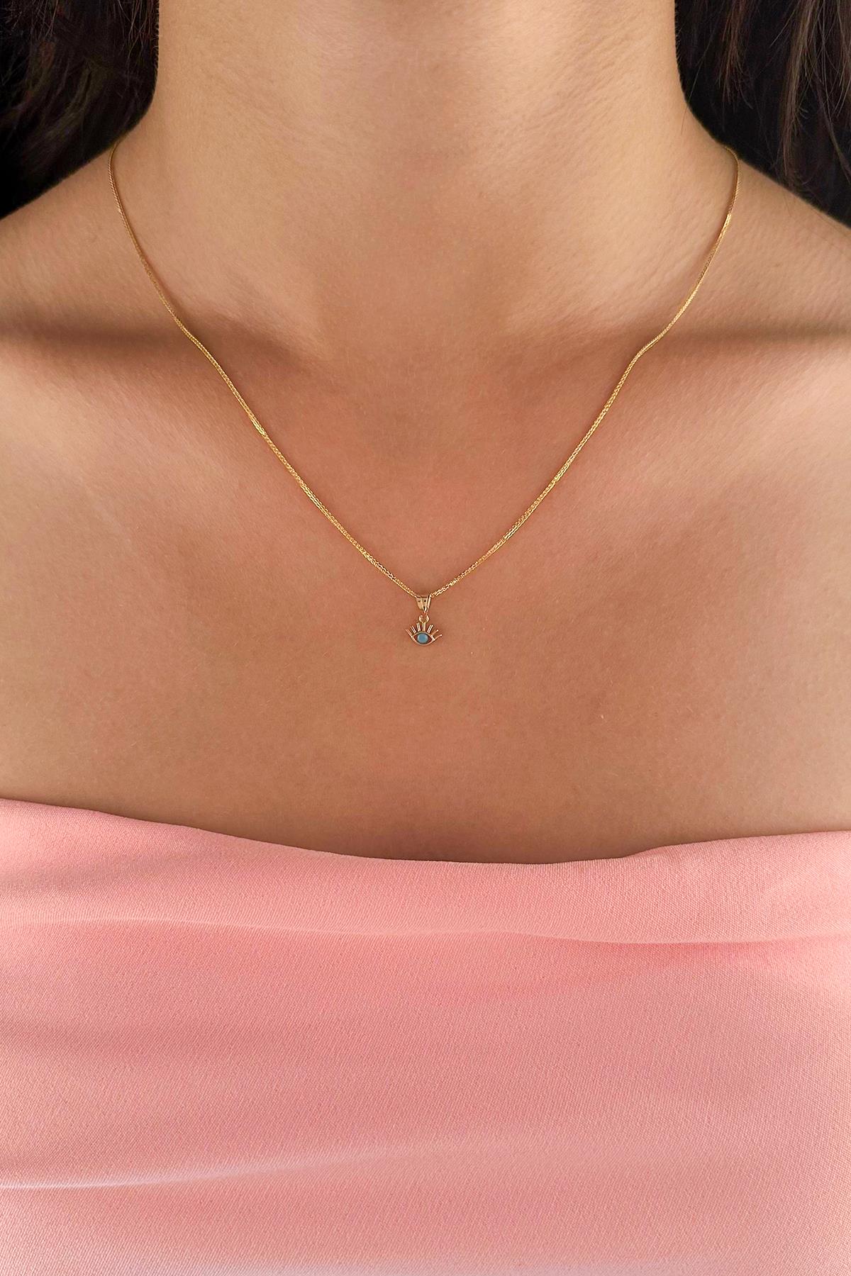 14K Gold Fine Foxtail Evil Eye Necklace