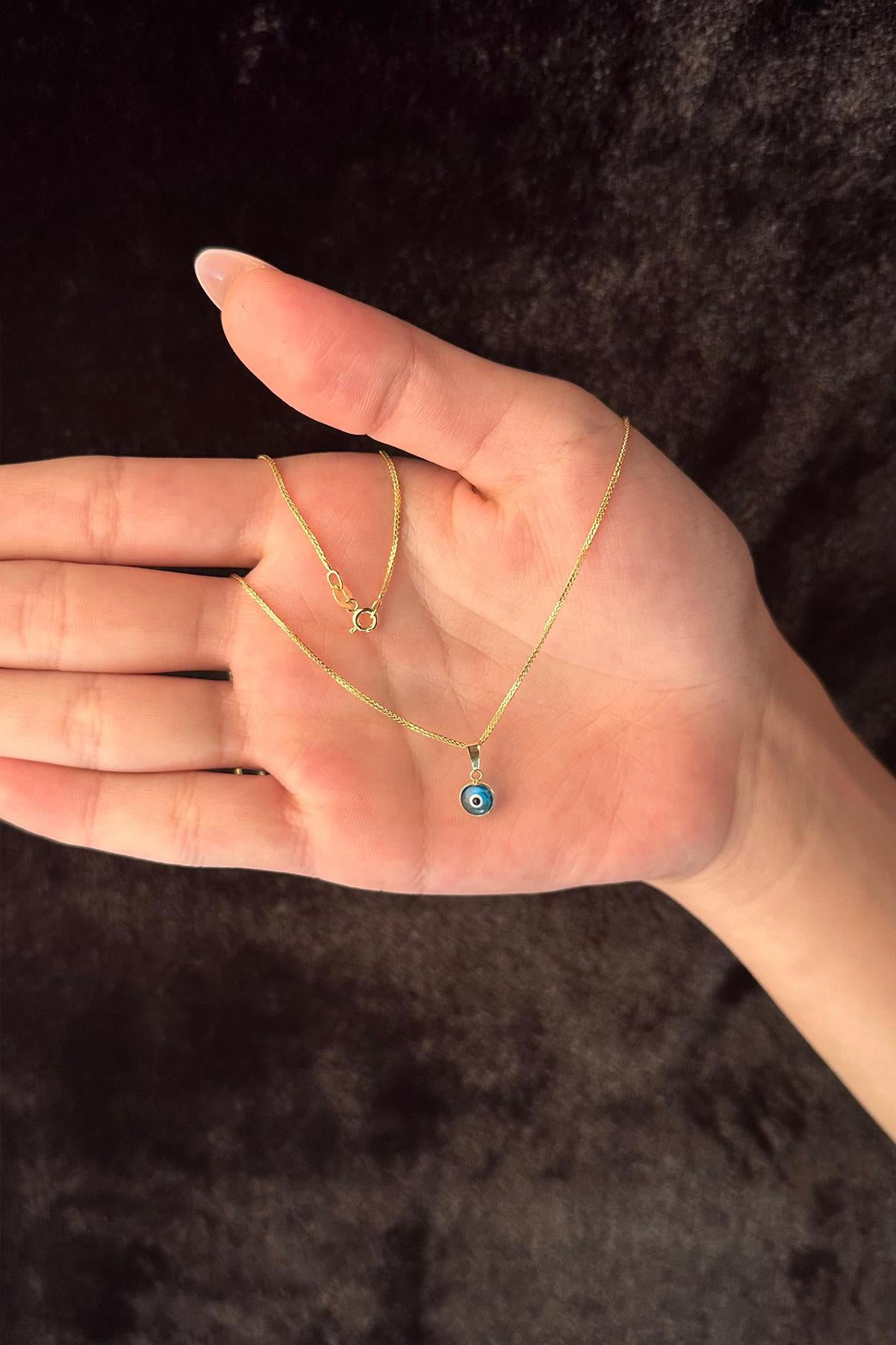 14K Gold Fine Foxtail Evil Eye Necklace