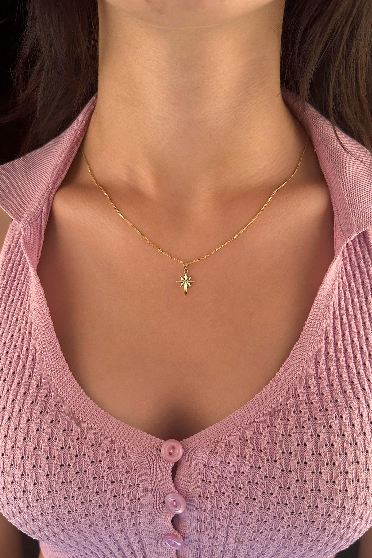 14K Gold Fine Foxtail North Star Necklace