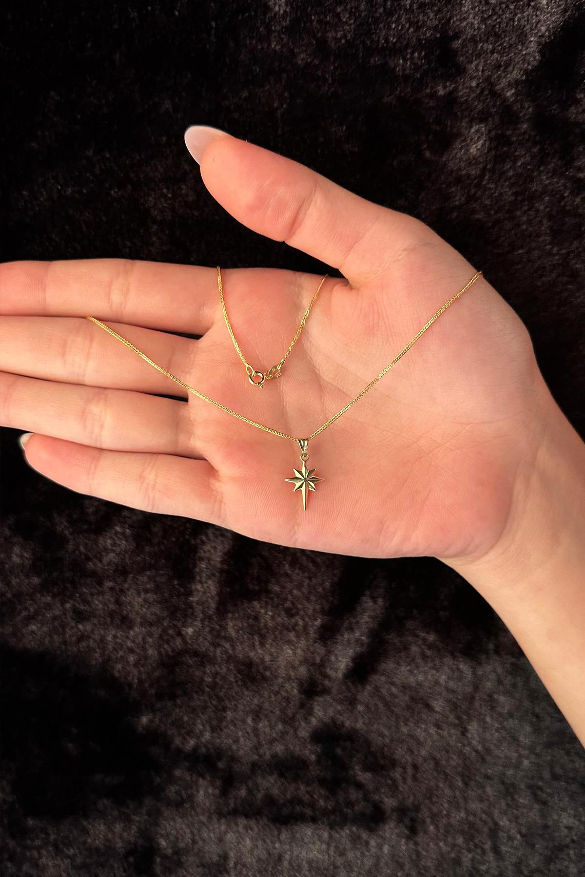 14K Gold Fine Foxtail North Star Necklace