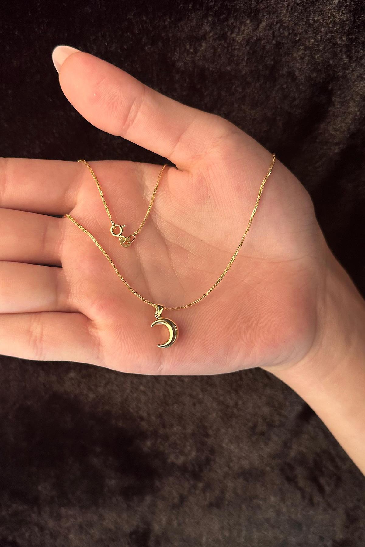 14K Gold Fine Foxtail Puff Crescent Necklace