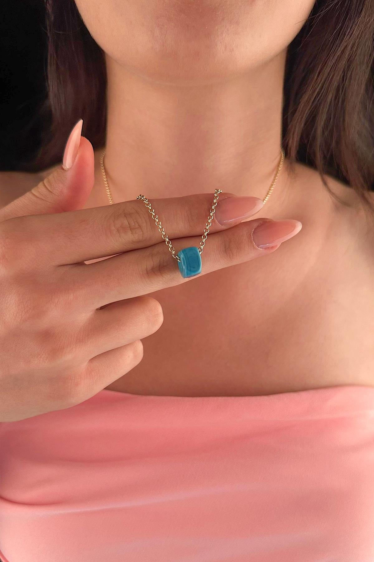 14K Gold Fine Rolo Chain Blue Box Necklace