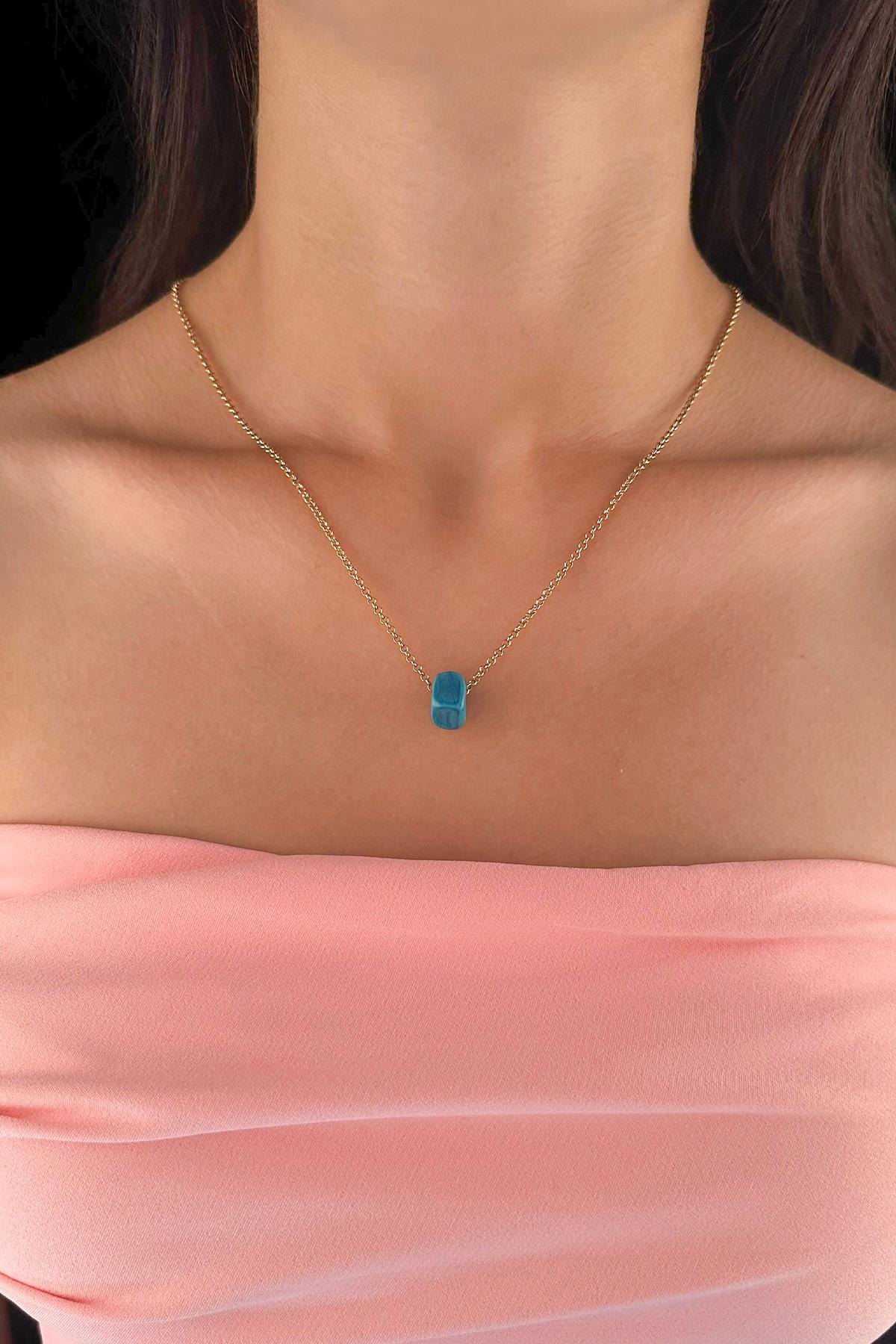 14K Gold Fine Rolo Chain Blue Box Necklace