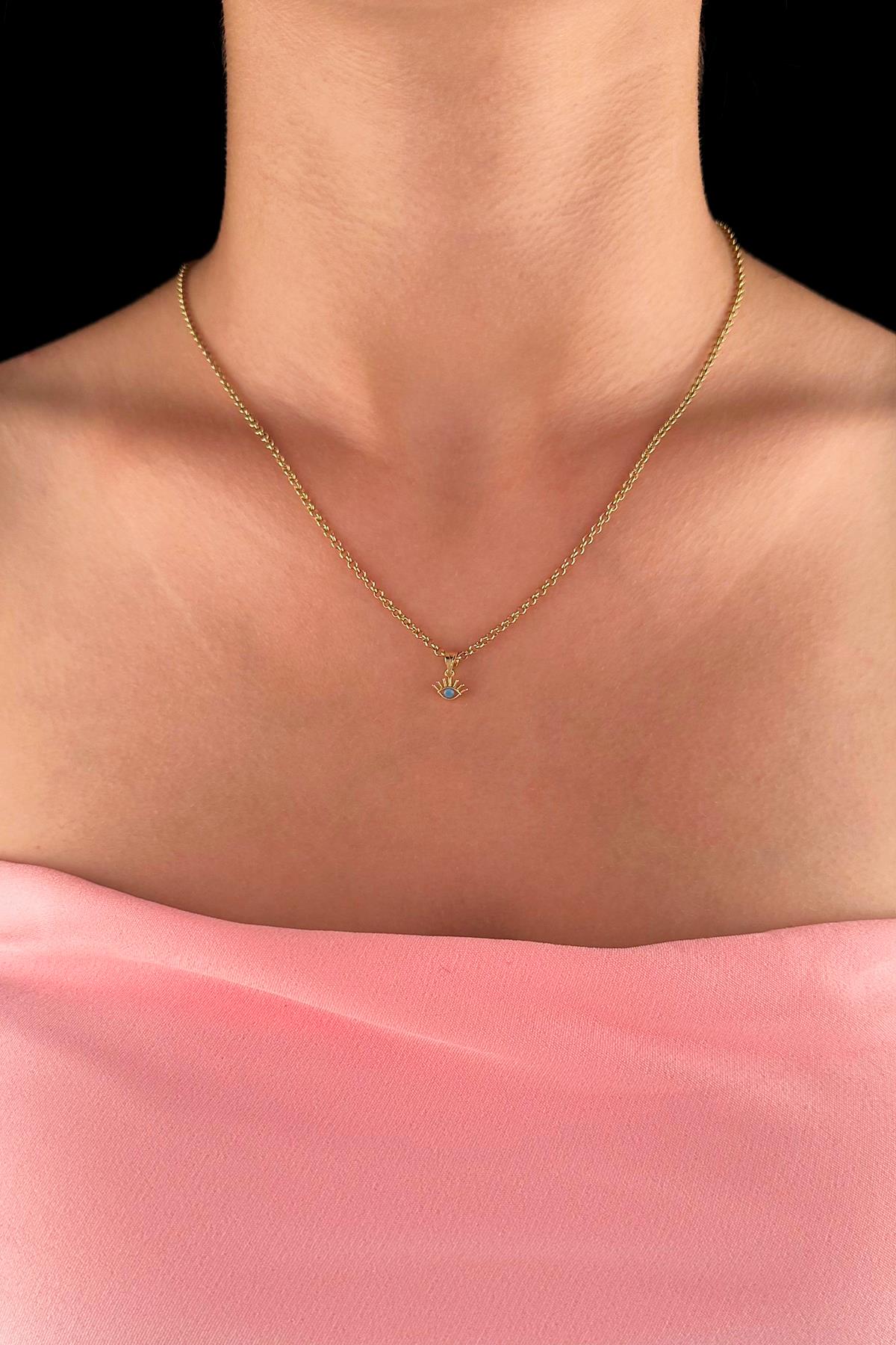 14K Gold Fine Rolo Chain Evil Eye Necklace