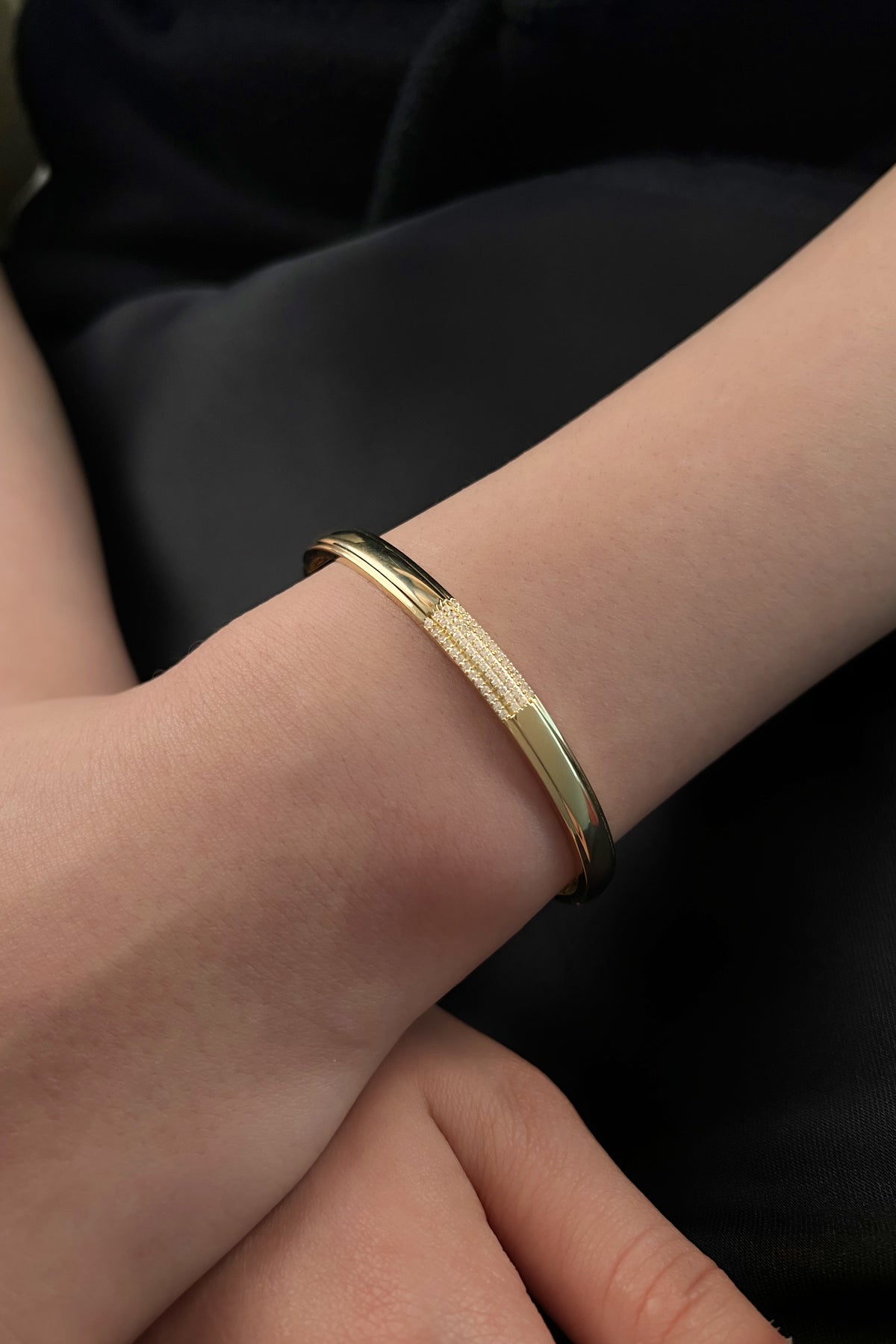 14K Gold Flat Bangle with Stone Detail