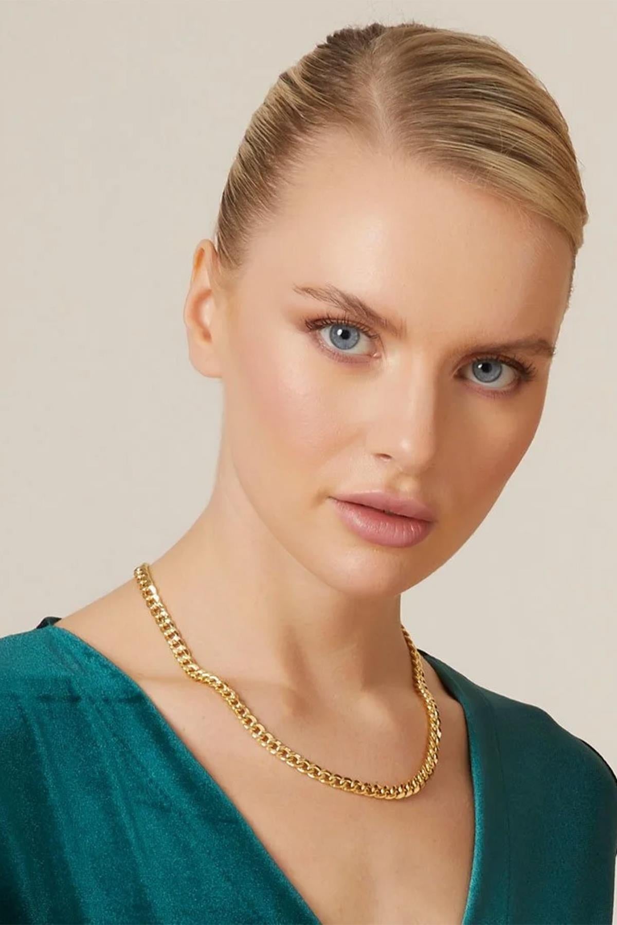 14K Gold Flat Curb Link Necklace