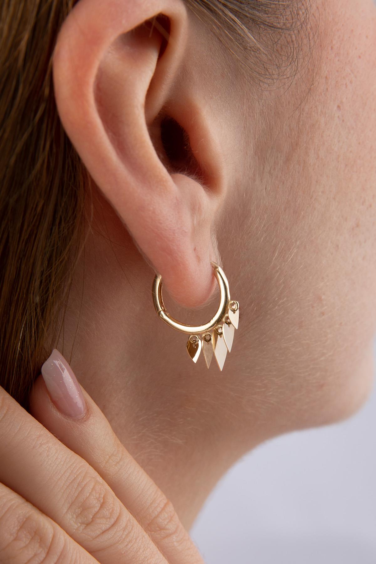 14K Gold Flat Hearts Dangle Huggie Earrings