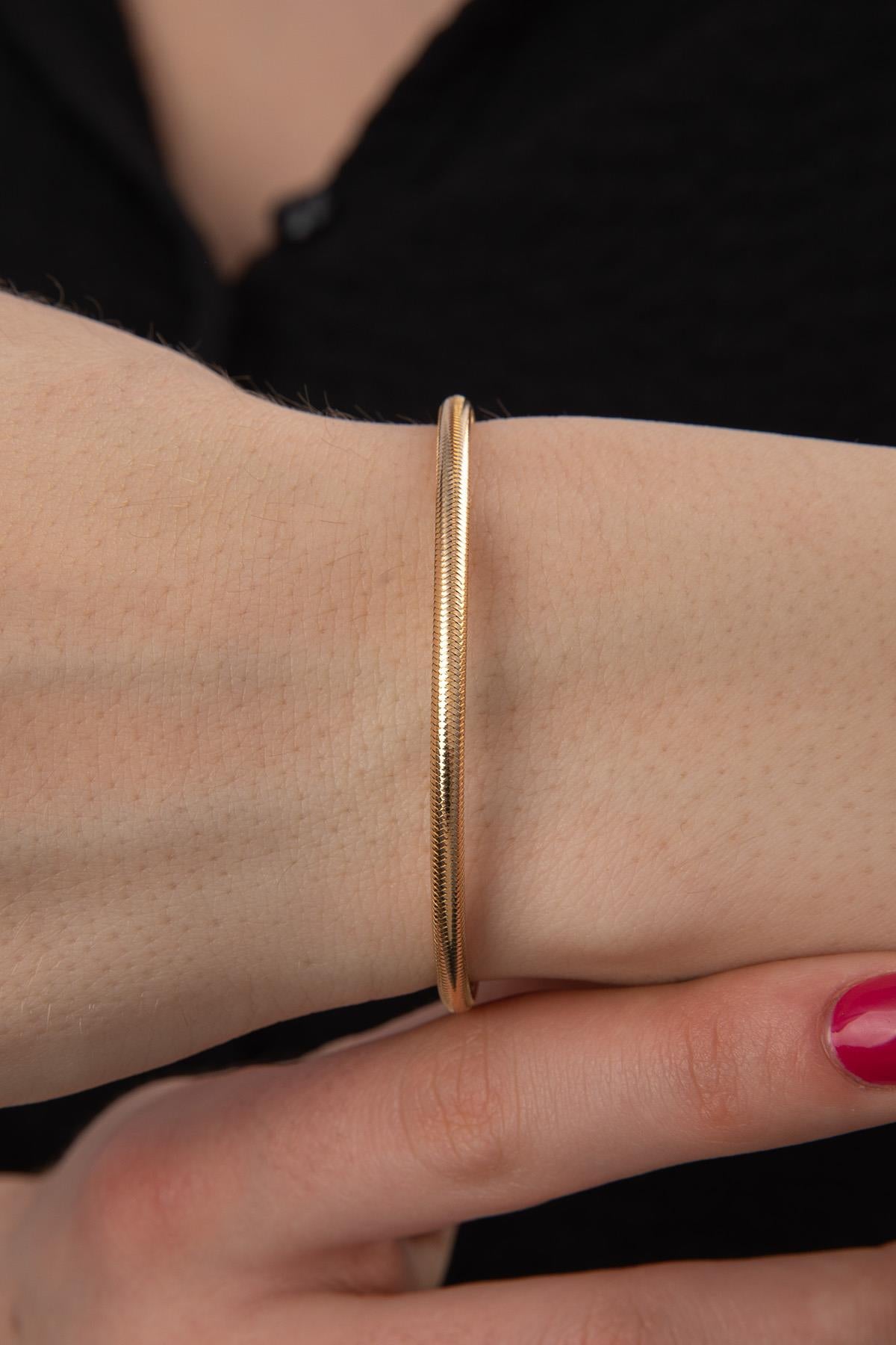 14k Solid Gold Flexible Italian Bracelet, 3mm Mesh Chain, Adjustable Gold Bangle, Real Gold Stacking Bracelet, Gift for Her