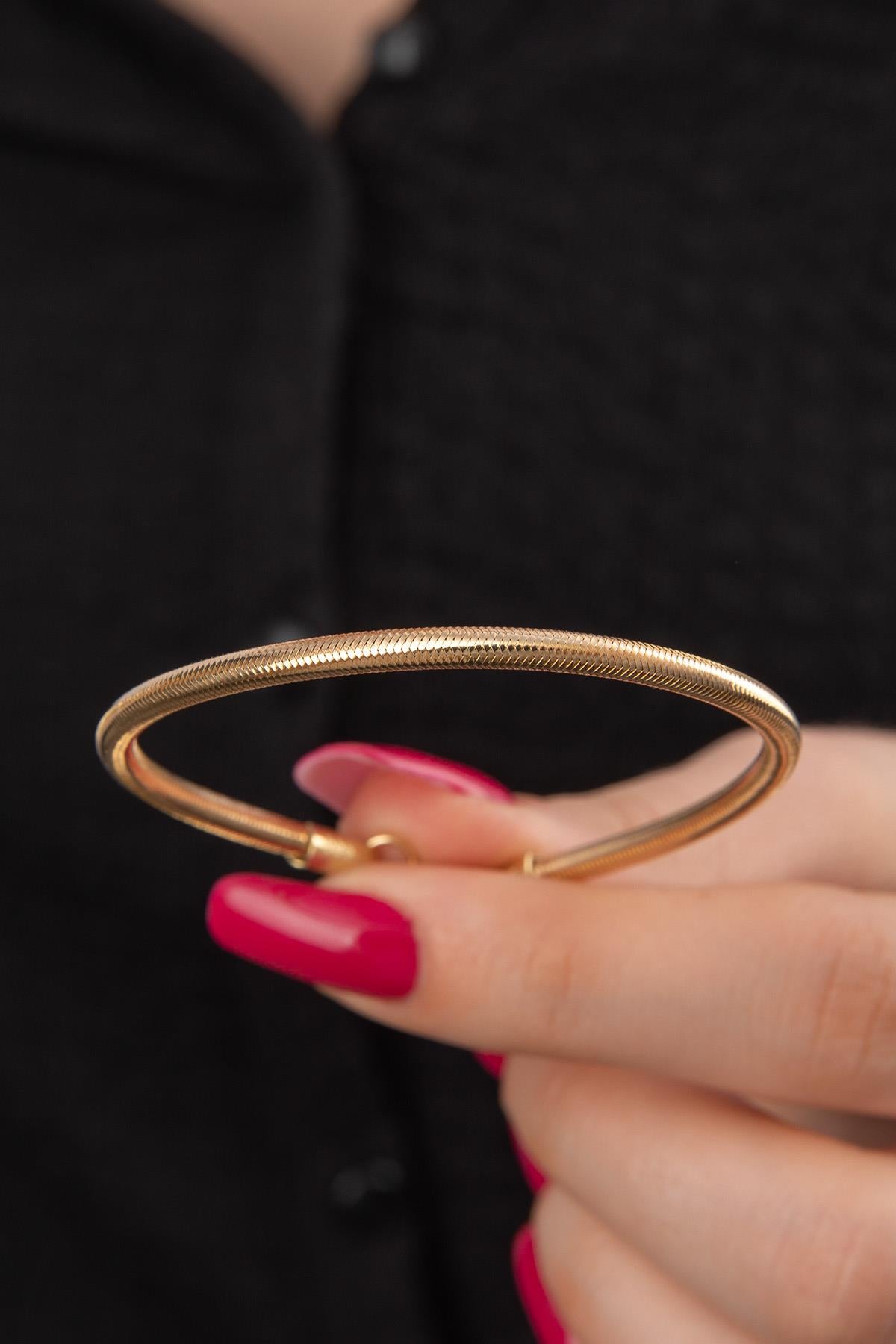 14k Solid Gold Flexible Italian Bracelet, 3mm Mesh Chain, Adjustable Gold Bangle, Real Gold Stacking Bracelet, Gift for Her