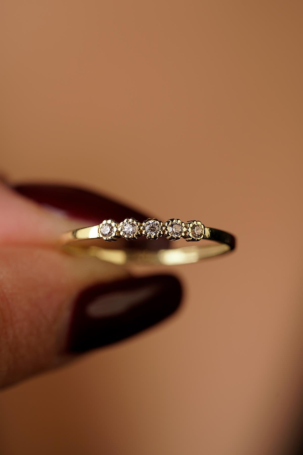 14K Gold Floral Five-Stone Ring