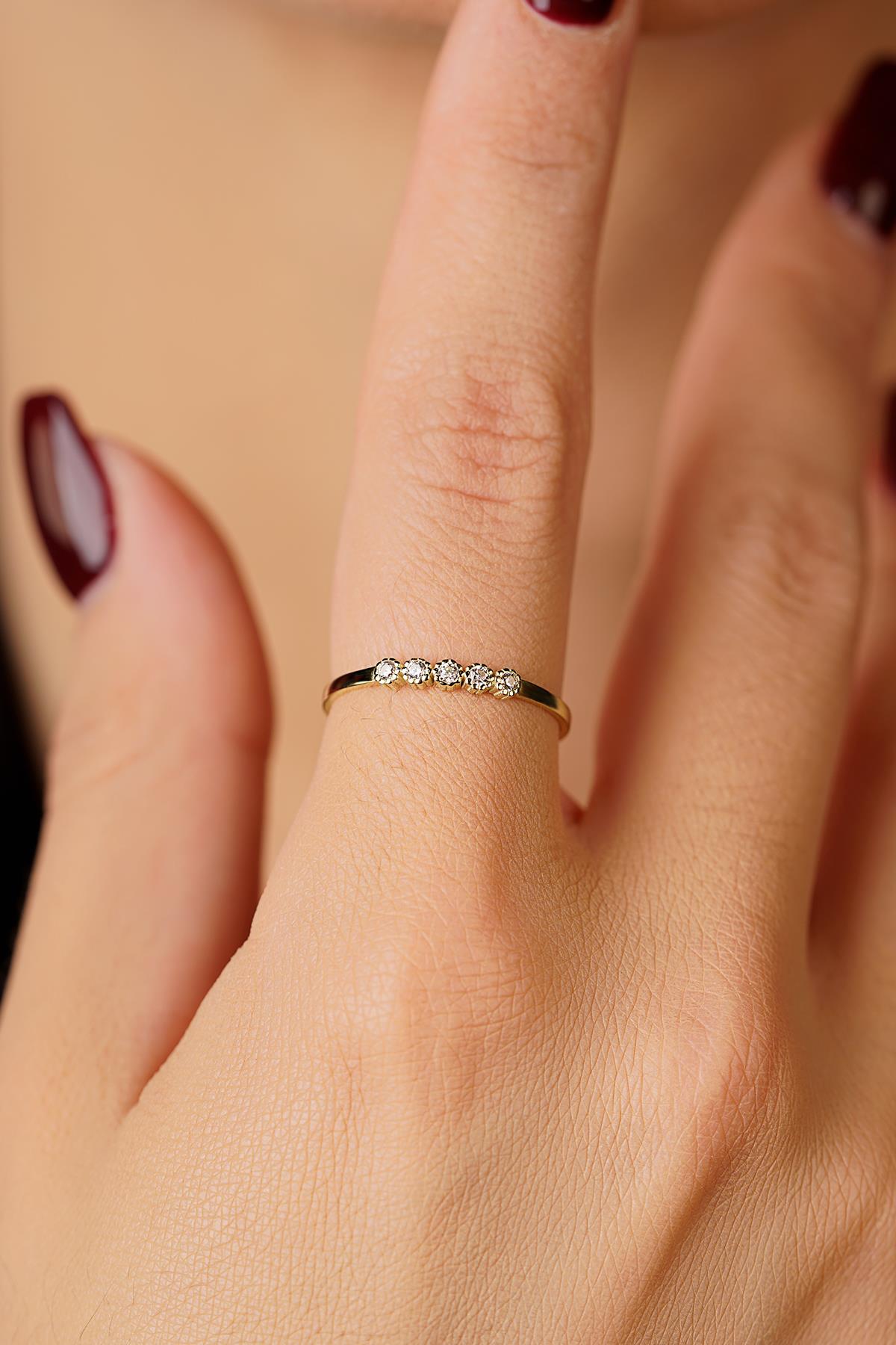 14K Gold Floral Five-Stone Ring