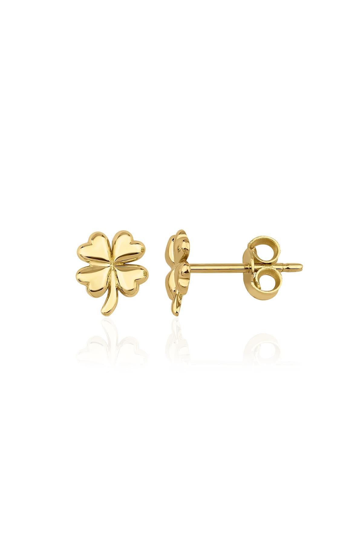 14K Gold Four Leaf Clover Stud Earrings