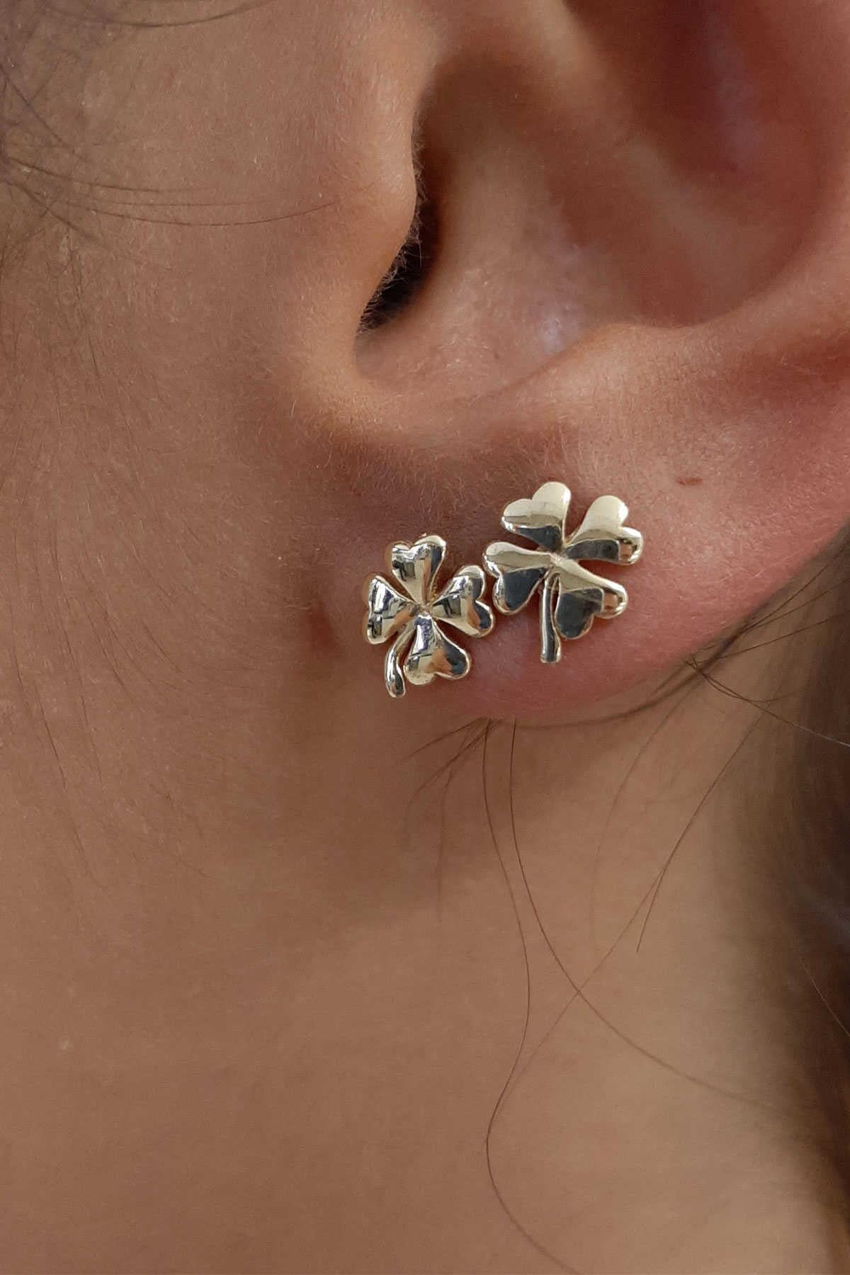 14K Gold Four Leaf Clover Stud Earrings