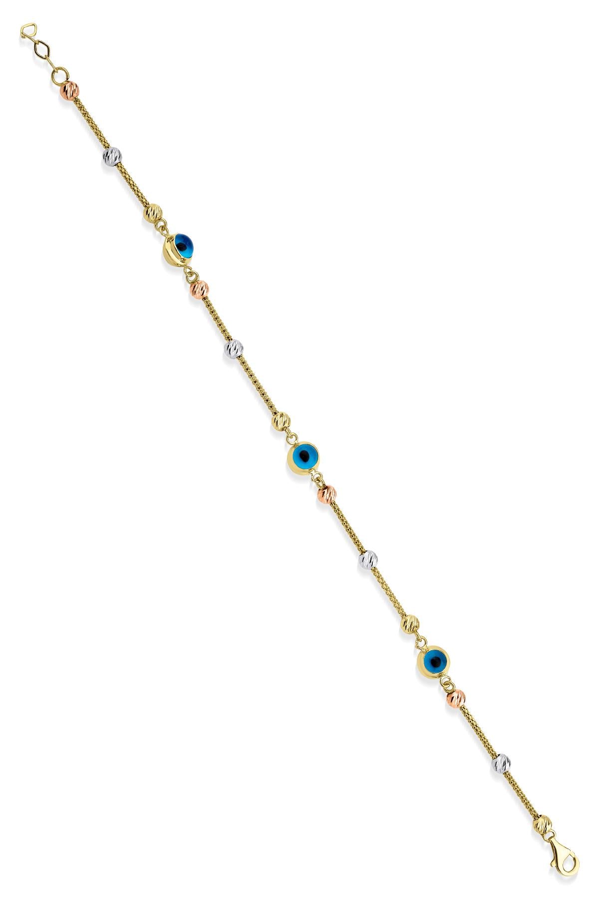 14K Gold Foxtail Evil Eye Bracelet