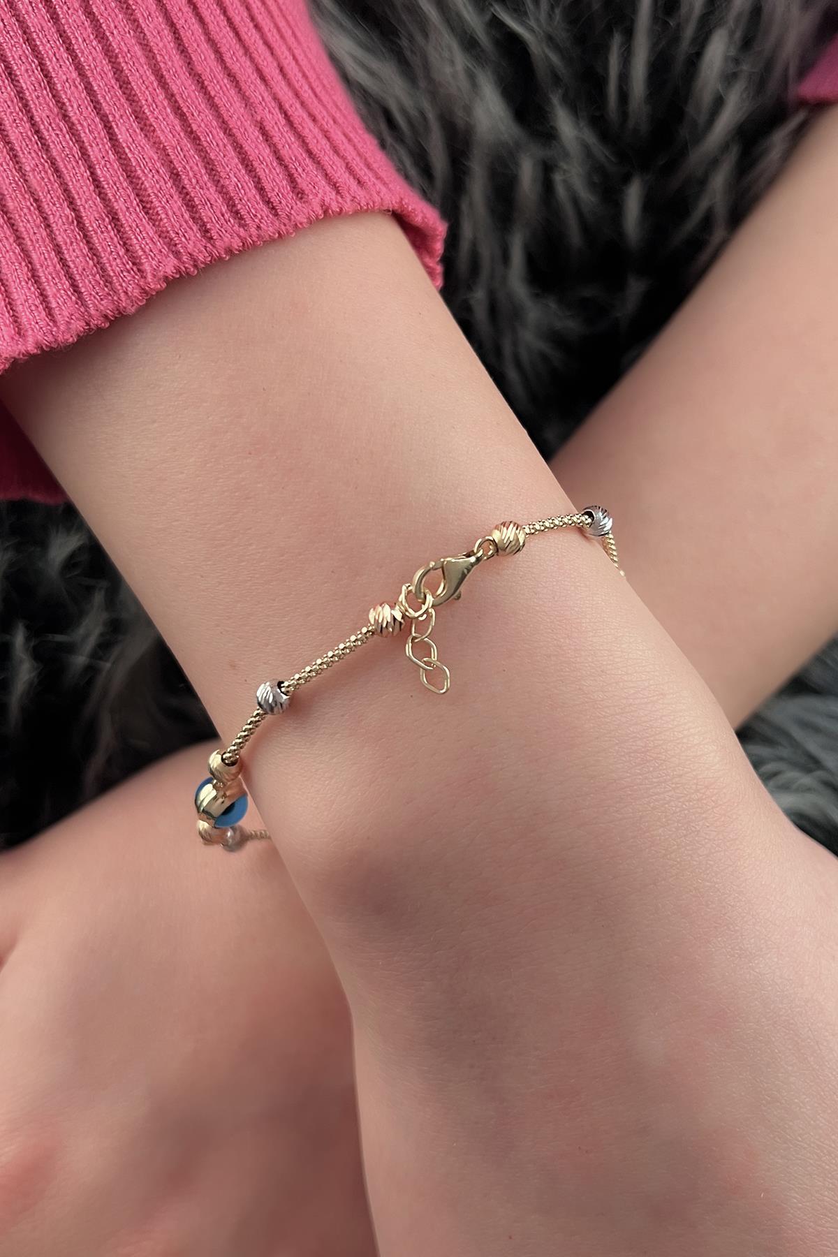 14K Gold Foxtail Evil Eye Bracelet