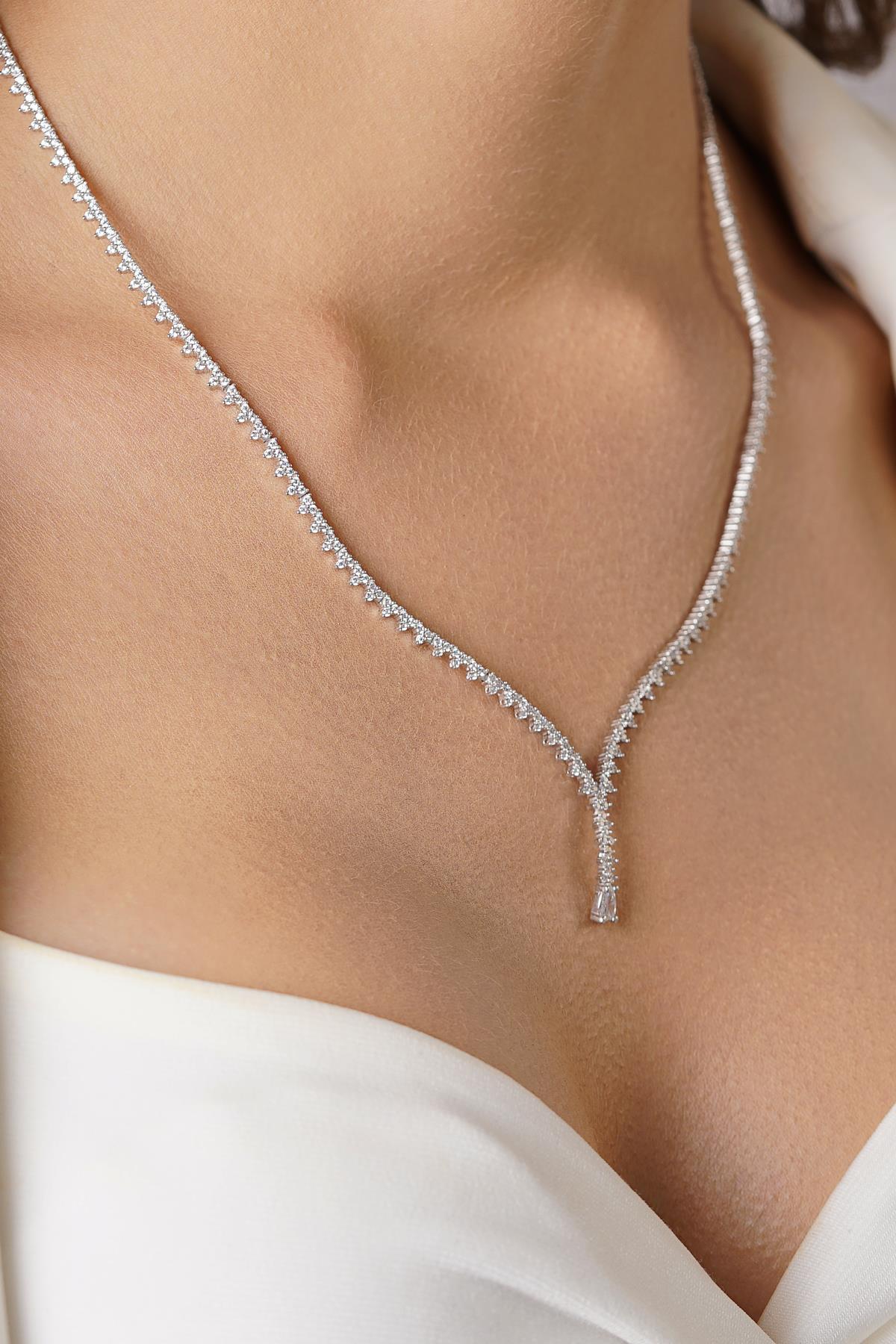 14K Gold Full Eternity Pyramid Tennis Necklace