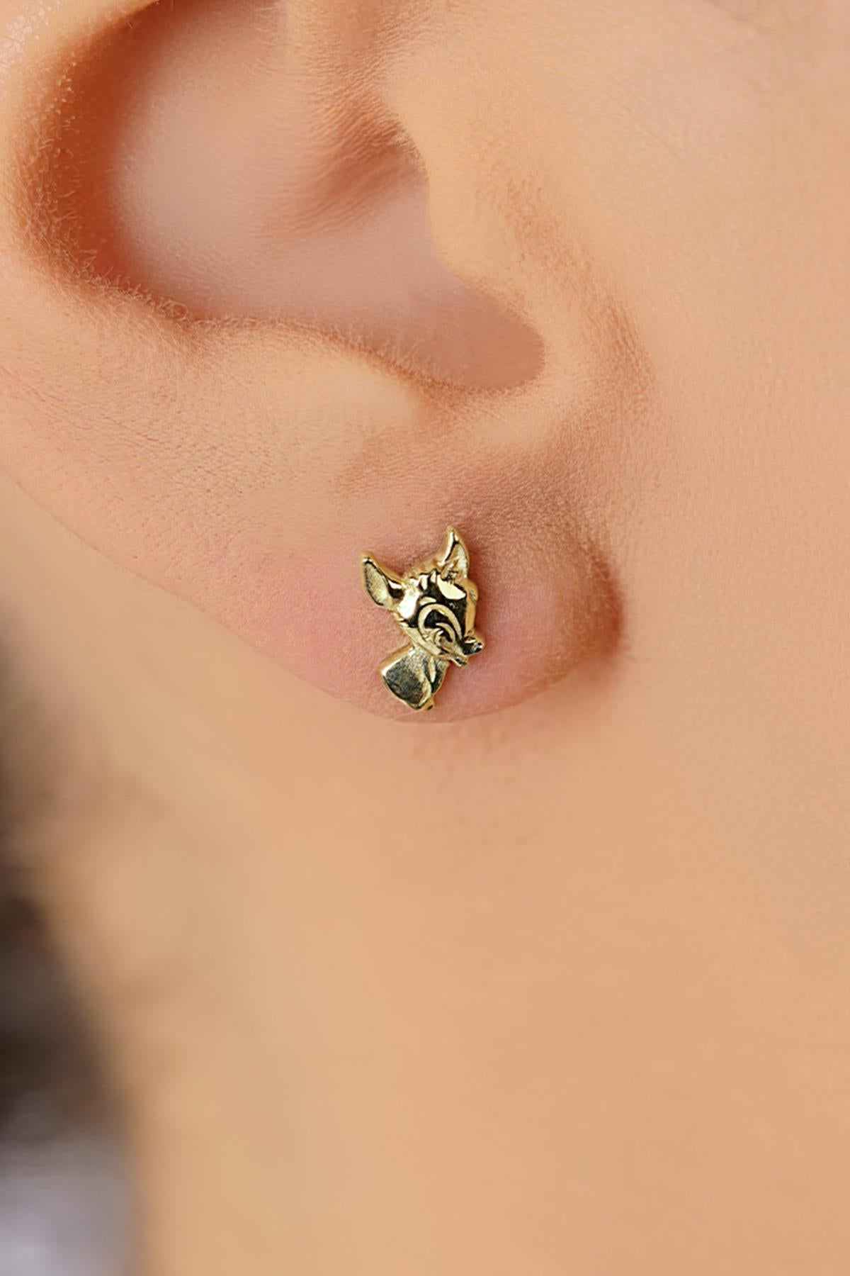 14K Gold Gazelle/Deer Stud Earrings
