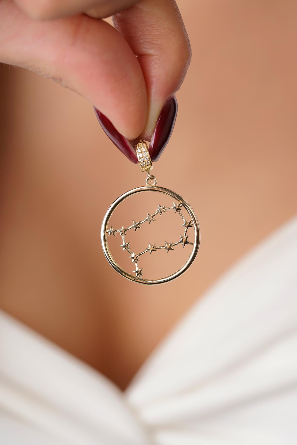 14K Gold Gemini Zodiac Constellation Pendant