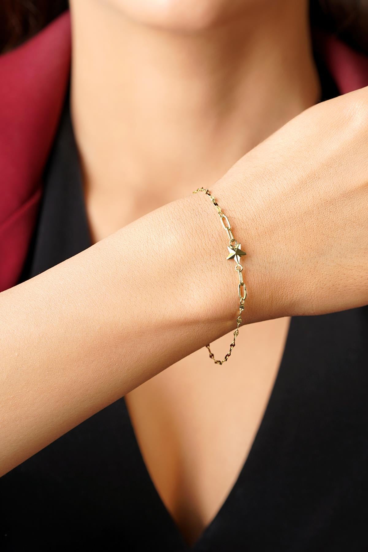 14K Gold Geometric Star Mirror Bracelet