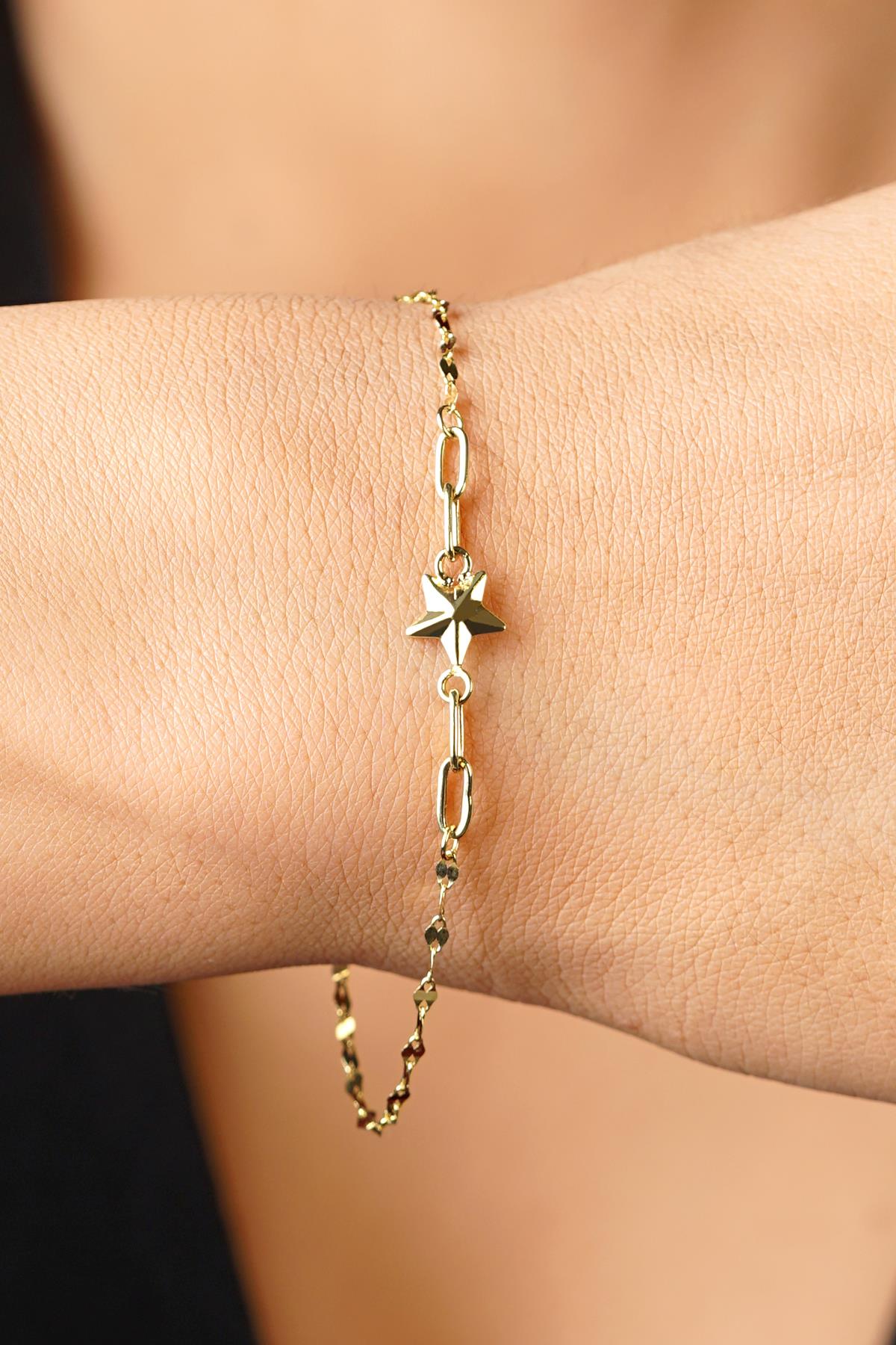 14K Gold Geometric Star Mirror Bracelet