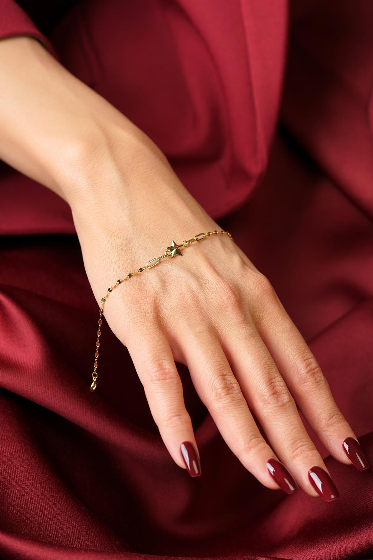 14K Gold Geometric Star Mirror Bracelet