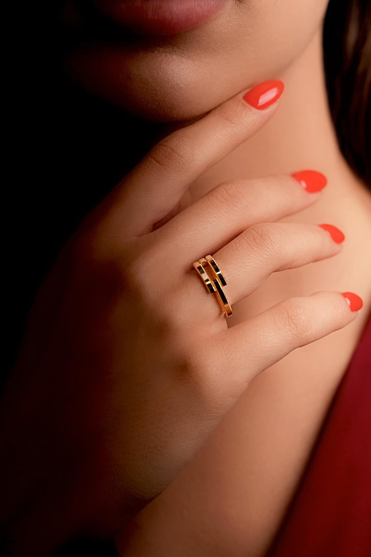 14K Gold Gleaming Double Rip Ring