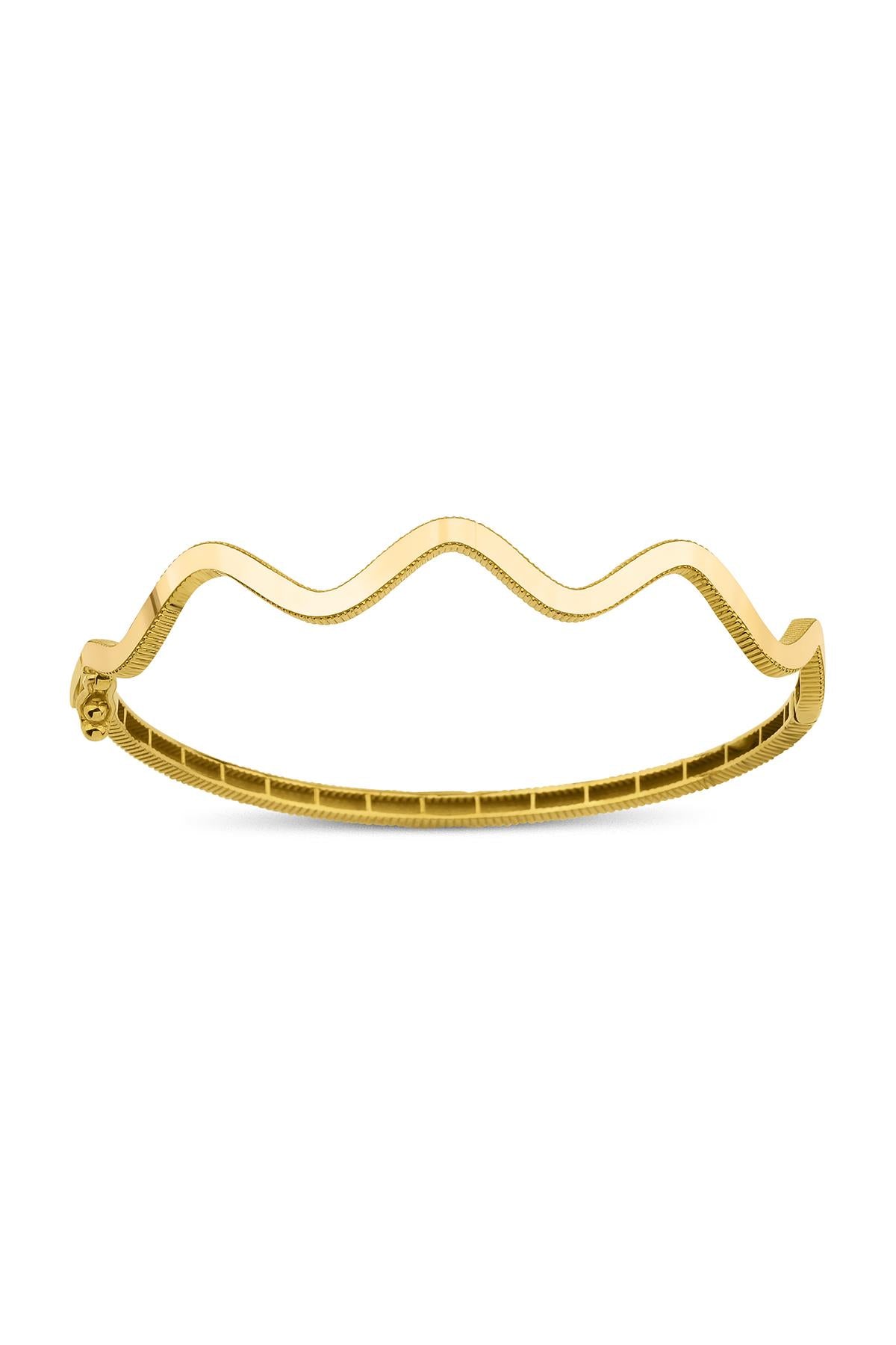14K Solid Gold Gleaming ZigZag Bangle