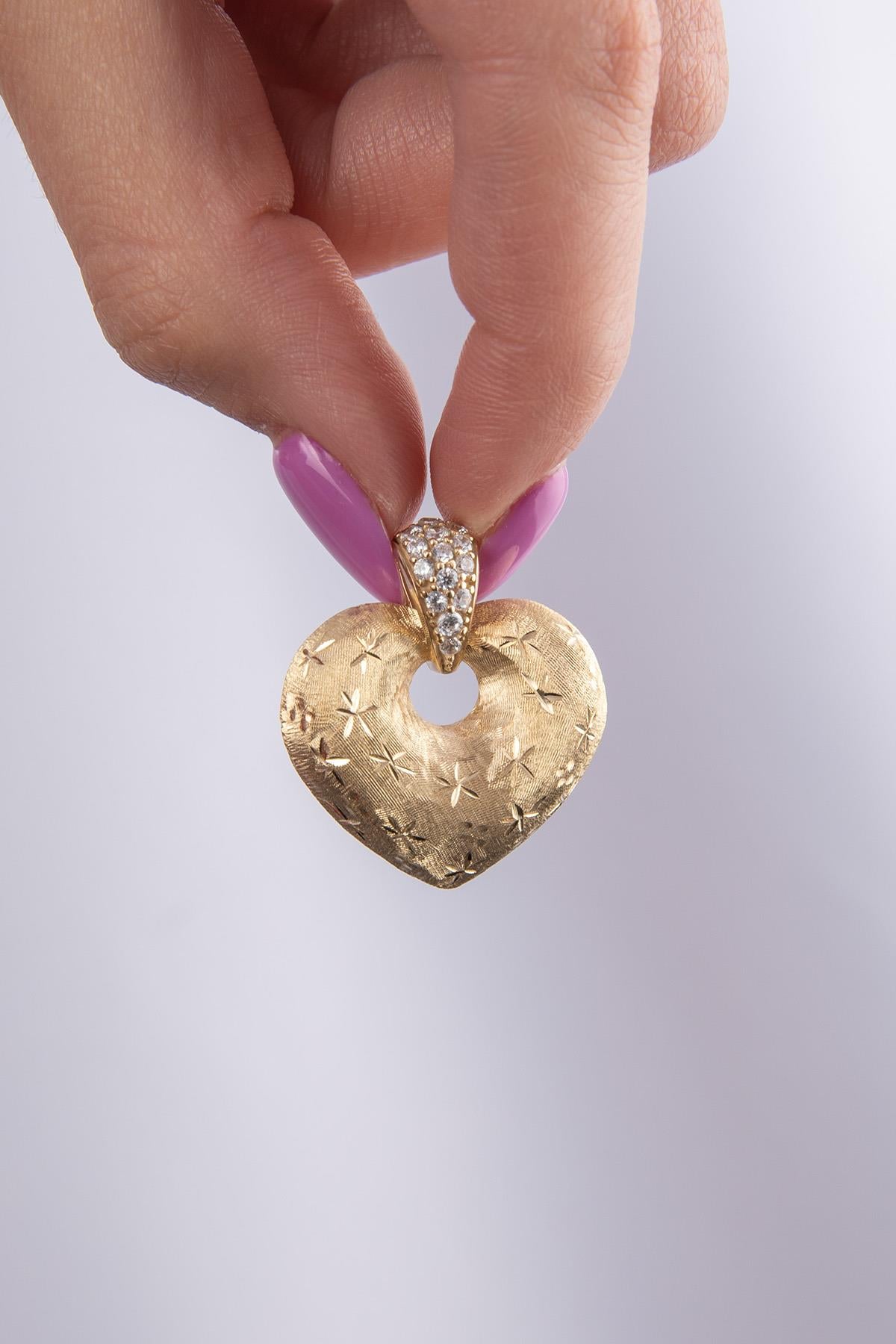 14K Solid Gold Glowing Heart Pendant