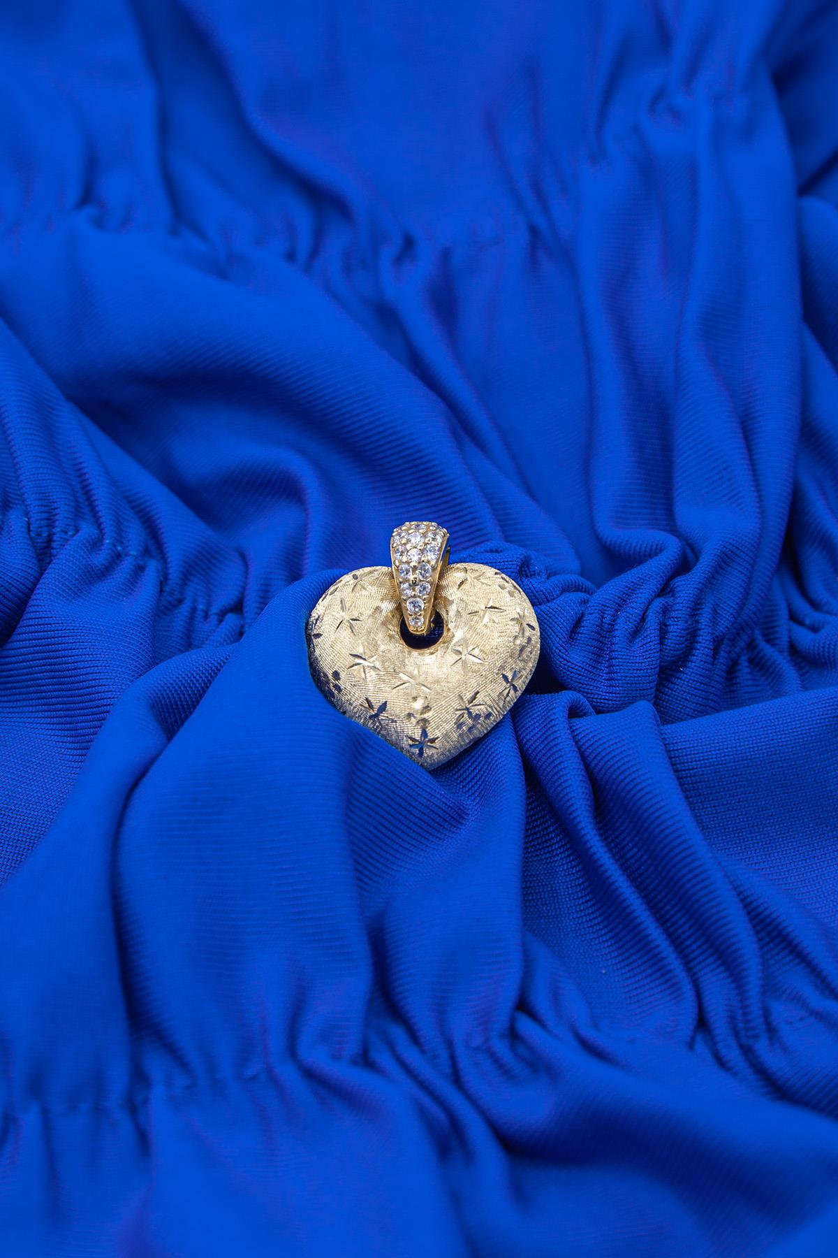 14K Solid Gold Glowing Heart Pendant