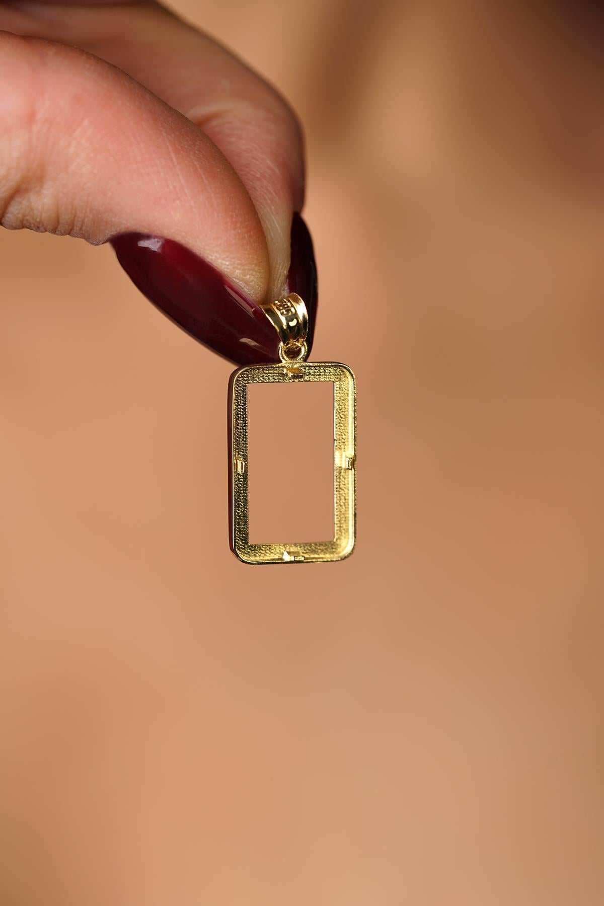 14K Solid Gold Gram Gold Coin Frame Pendant