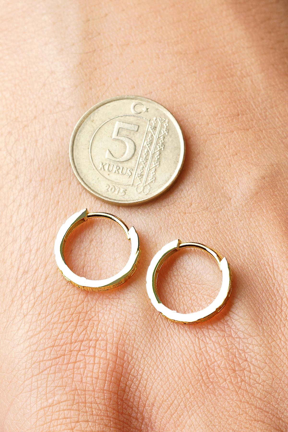 14K Solid Gold Greek Key Meander Hoops