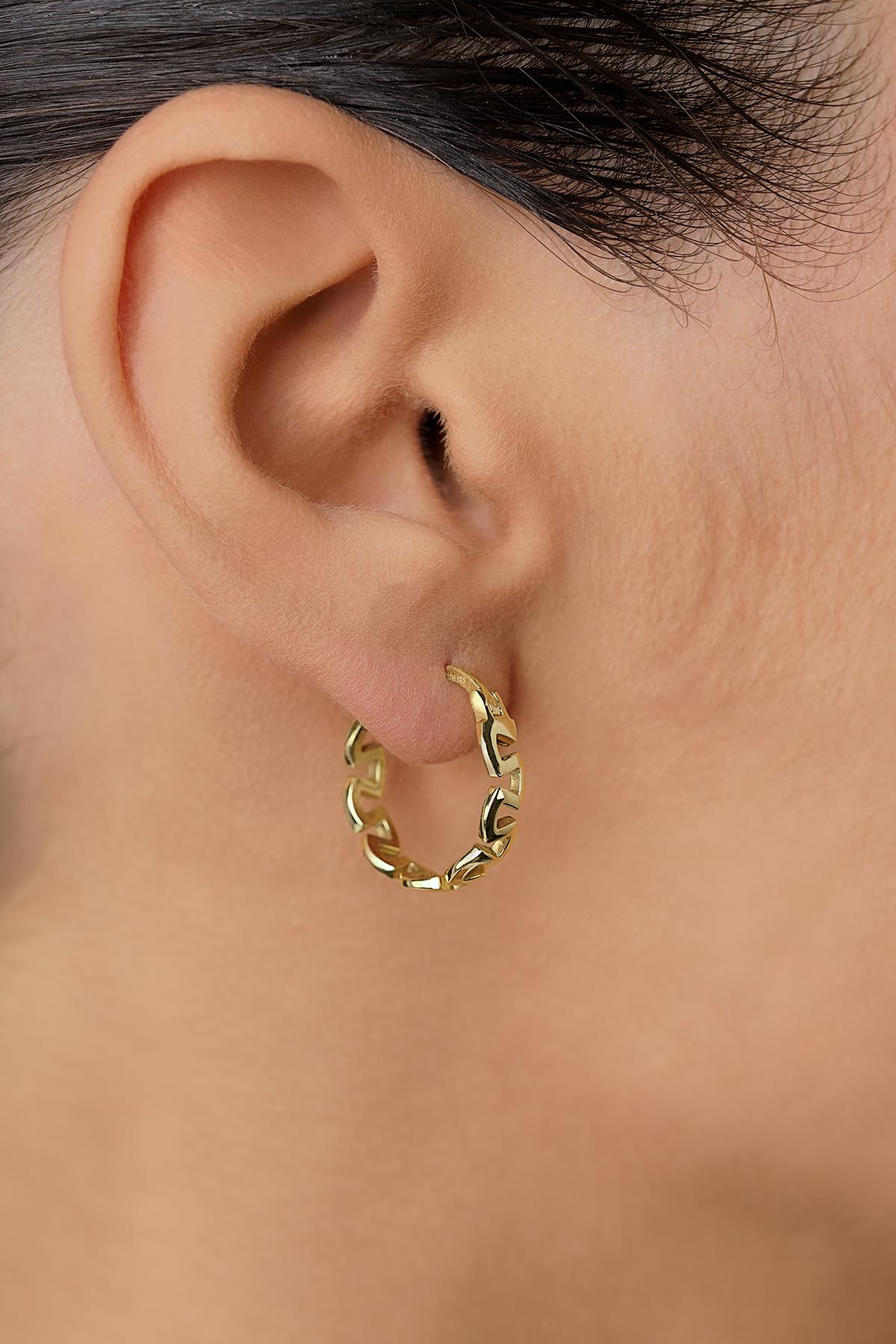 14K Gold Greek Pattern Meander Hoops