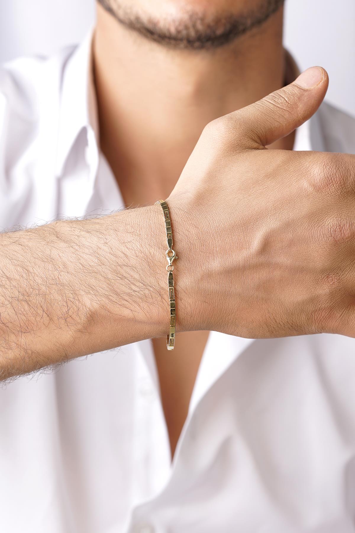 14K Solid Gold Greek Patterned Bracelet
