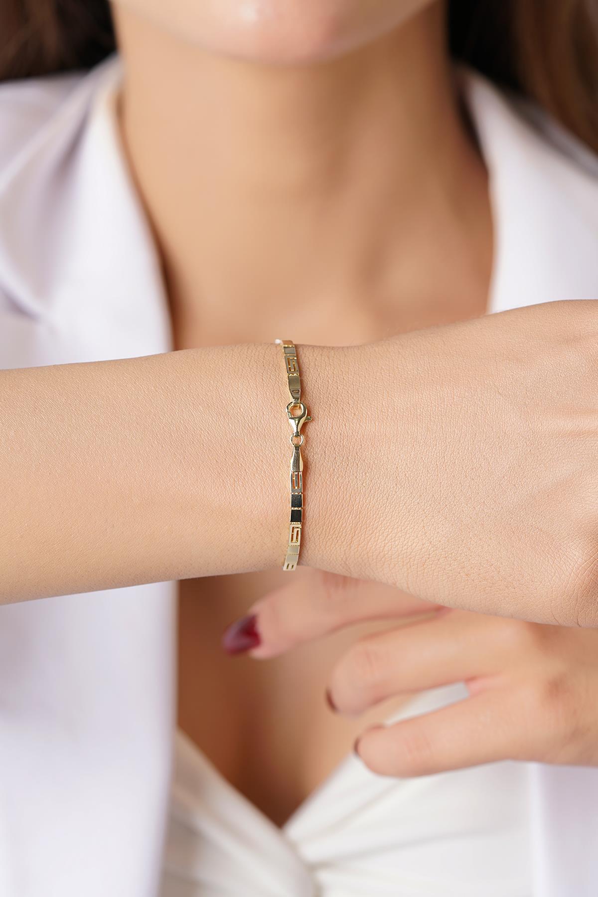 14K Solid Gold Greek Patterned Bracelet