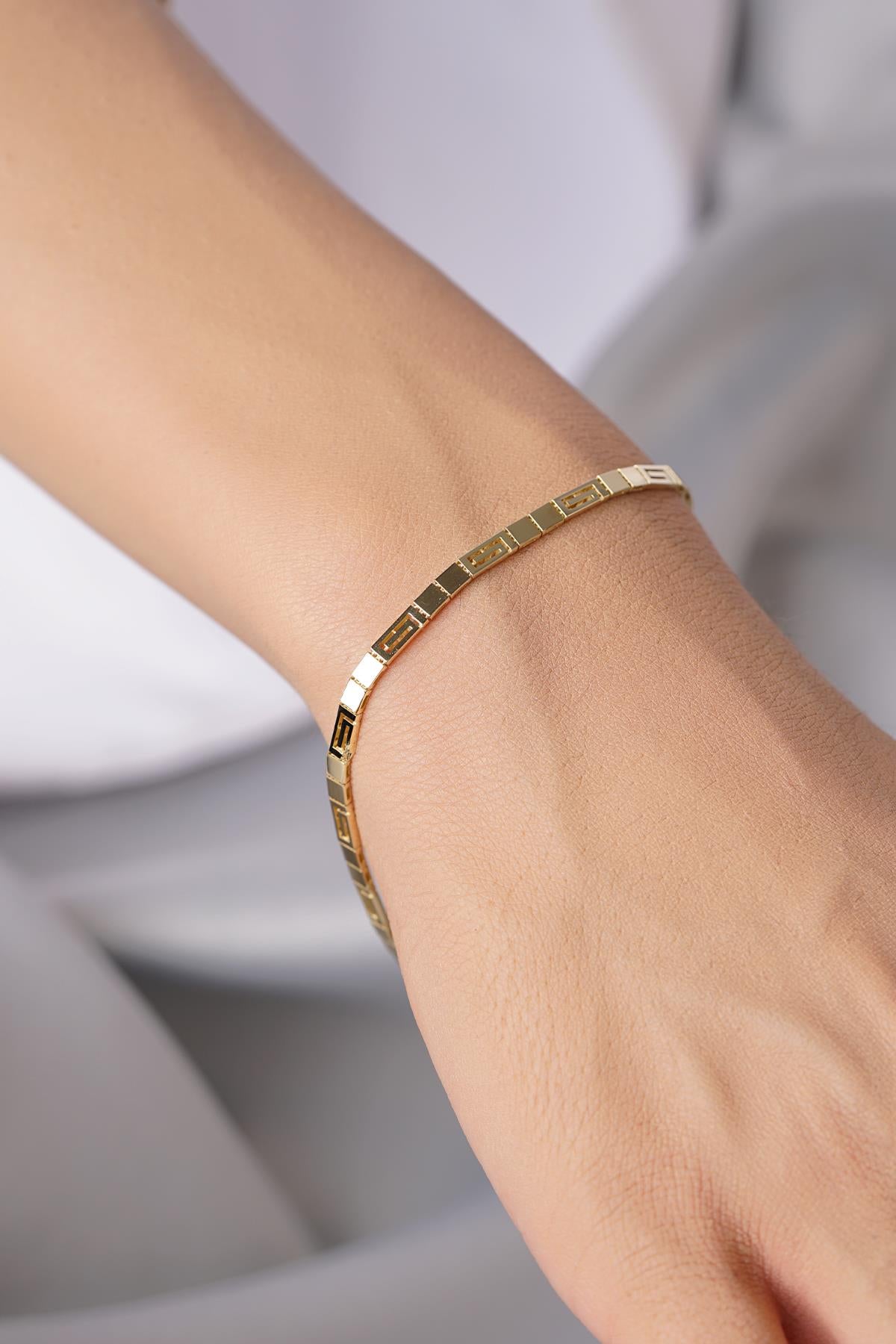 14K Gold Greek Patterned Bracelet