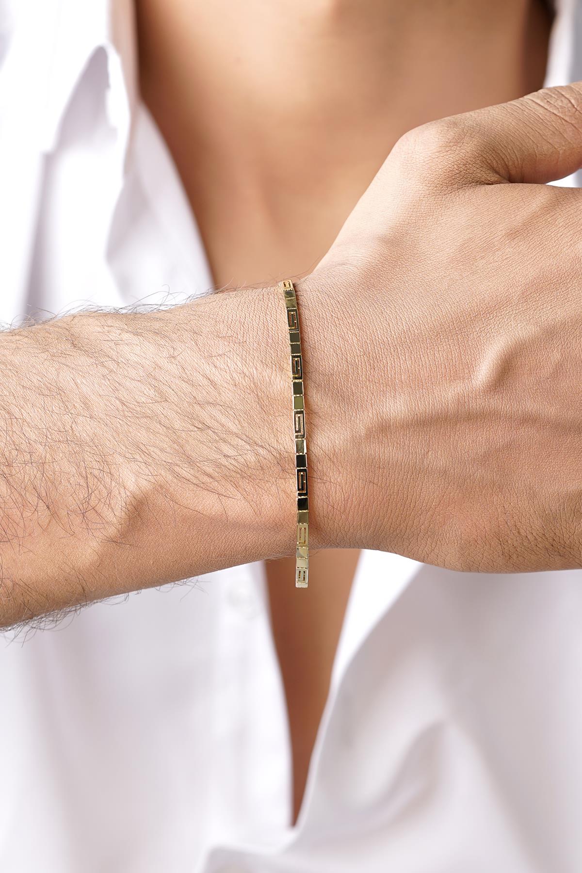 14K Gold Greek Patterned Bracelet