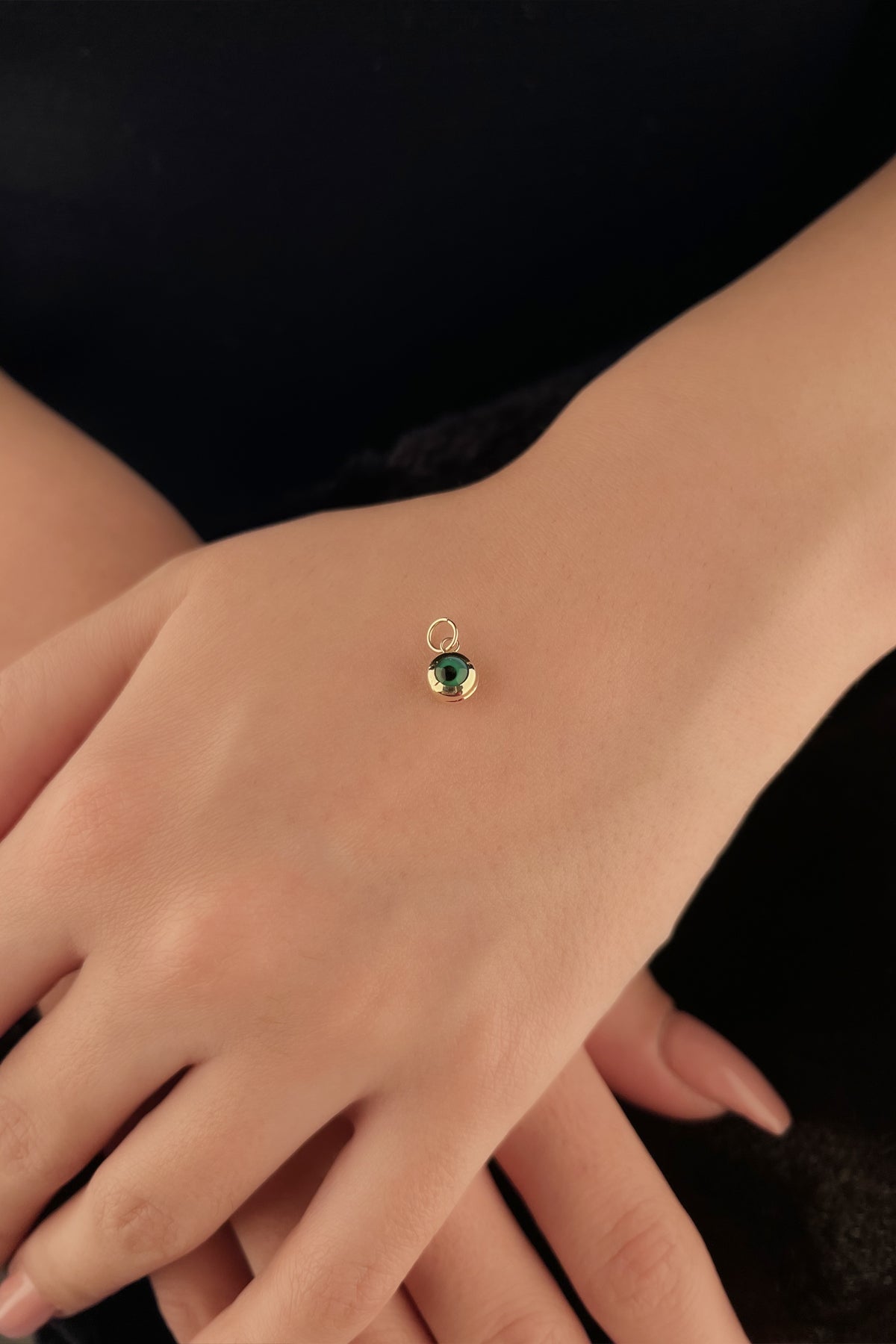 14K Gold Green Evil Eye Charm
