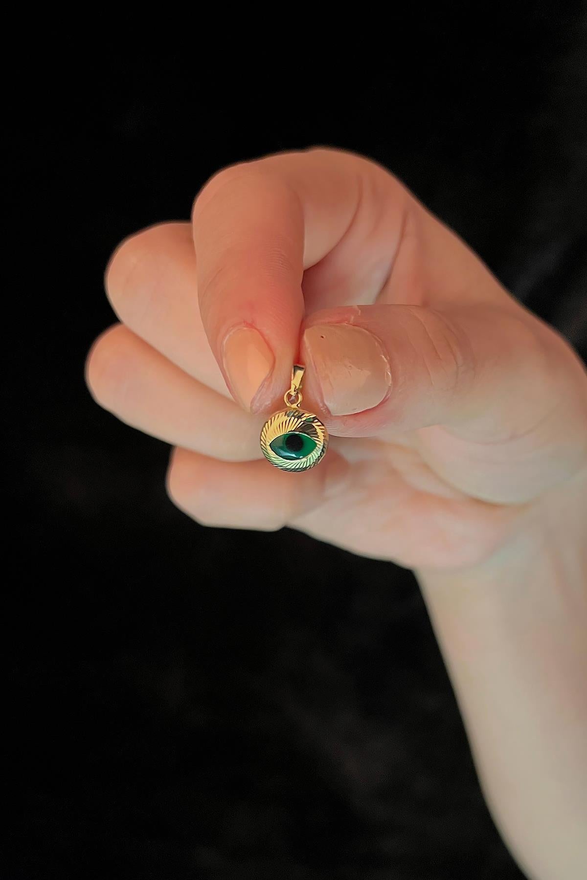 14K Gold Green Faceted Evil Eye Charm